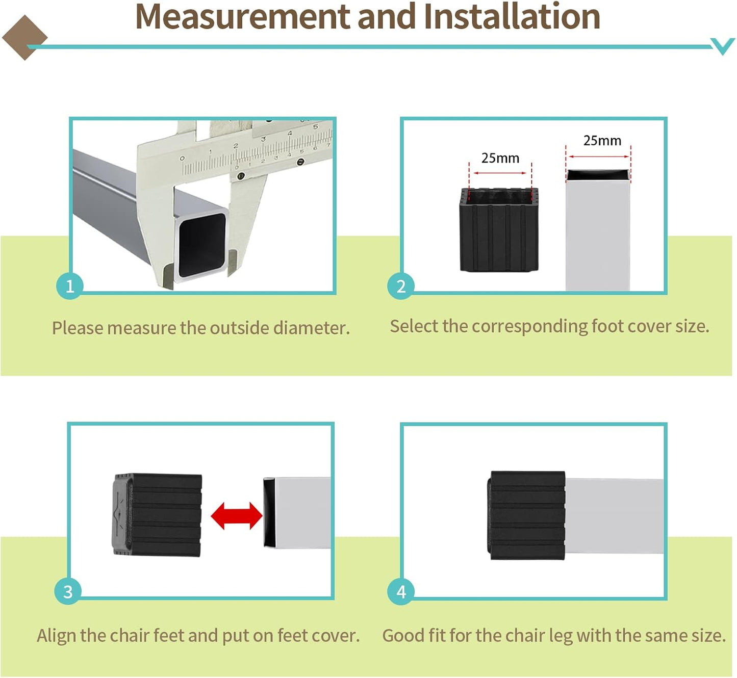Flyshop Anti-Skid Non-Marking Synthetic Rubbr Patio Chair Table Leg Caps Square Furniture Covers, 20pcs, Black, 20 mm x 20 mm, 13/16" x 13/16"