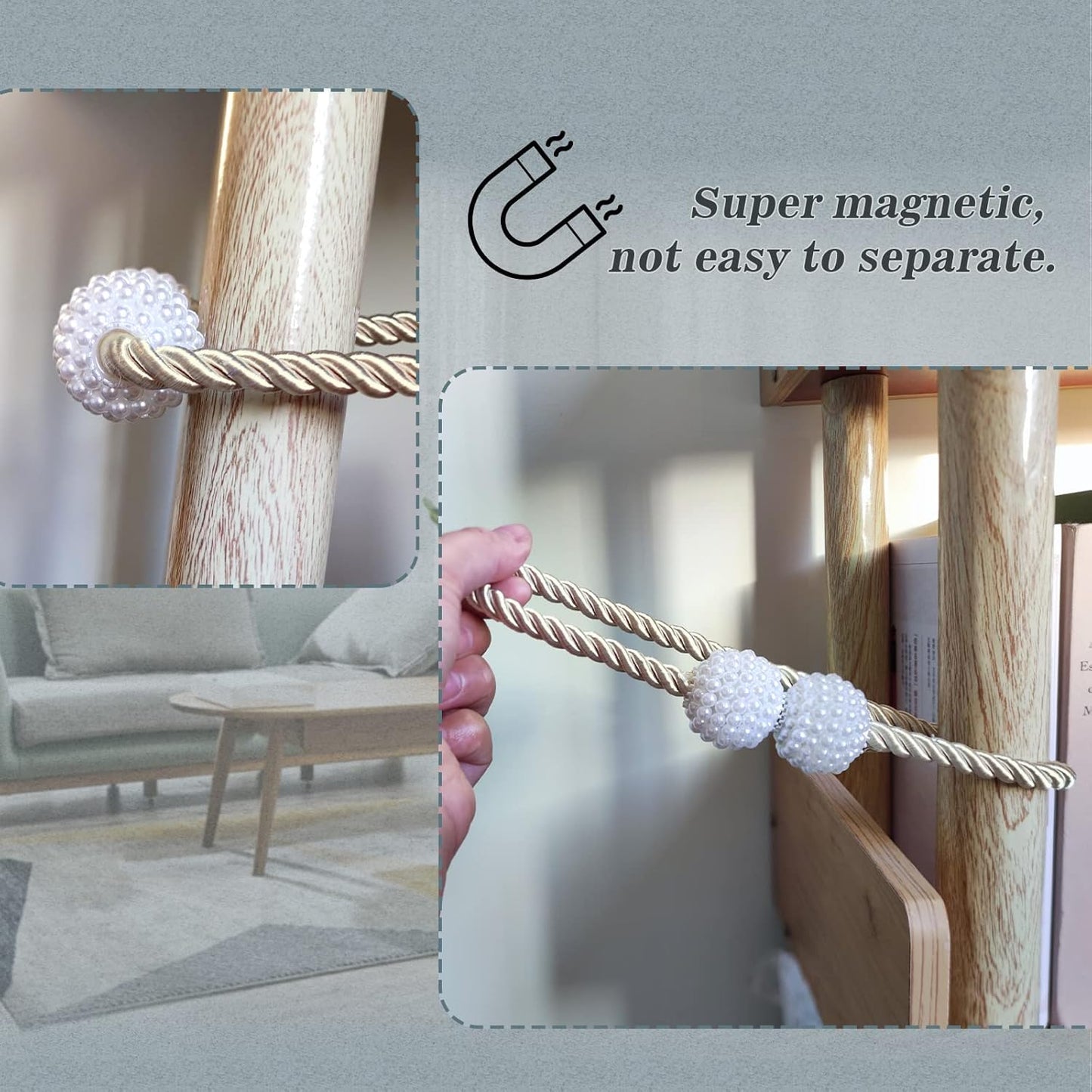Hion Magnetic Curtain Tiebacks Beige 2pcs, Curtain Tiebacks Buckles Holdbacks Holders Hooks Clip for Home Bedroom Office Decorative Curtain