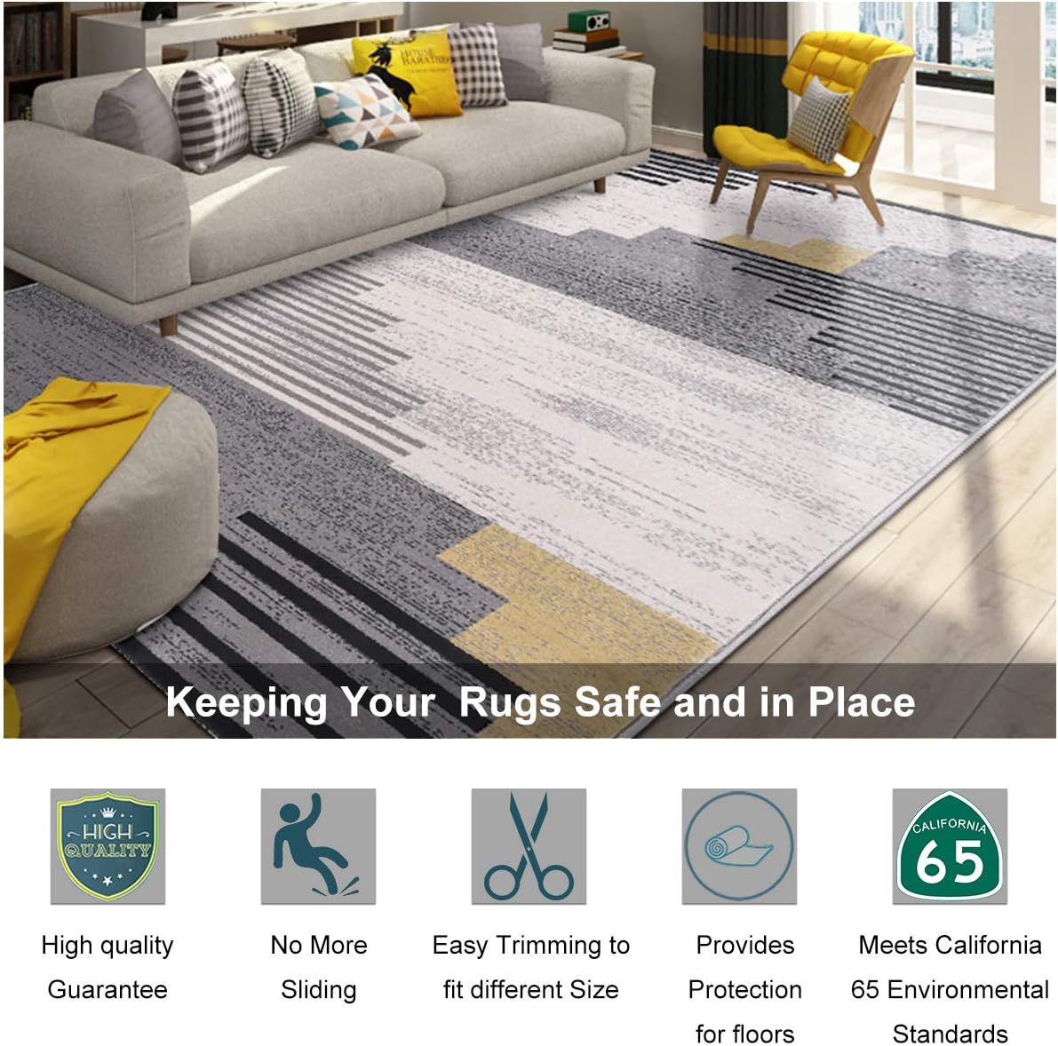 Non Slip Rug Pad Grippers - 2x8, 1/8" Thick, (Felt + Rubber) Double Layers Area Carpet Mat Tap, Provides Protection and Cushioning for Hardwood or Tile Floors