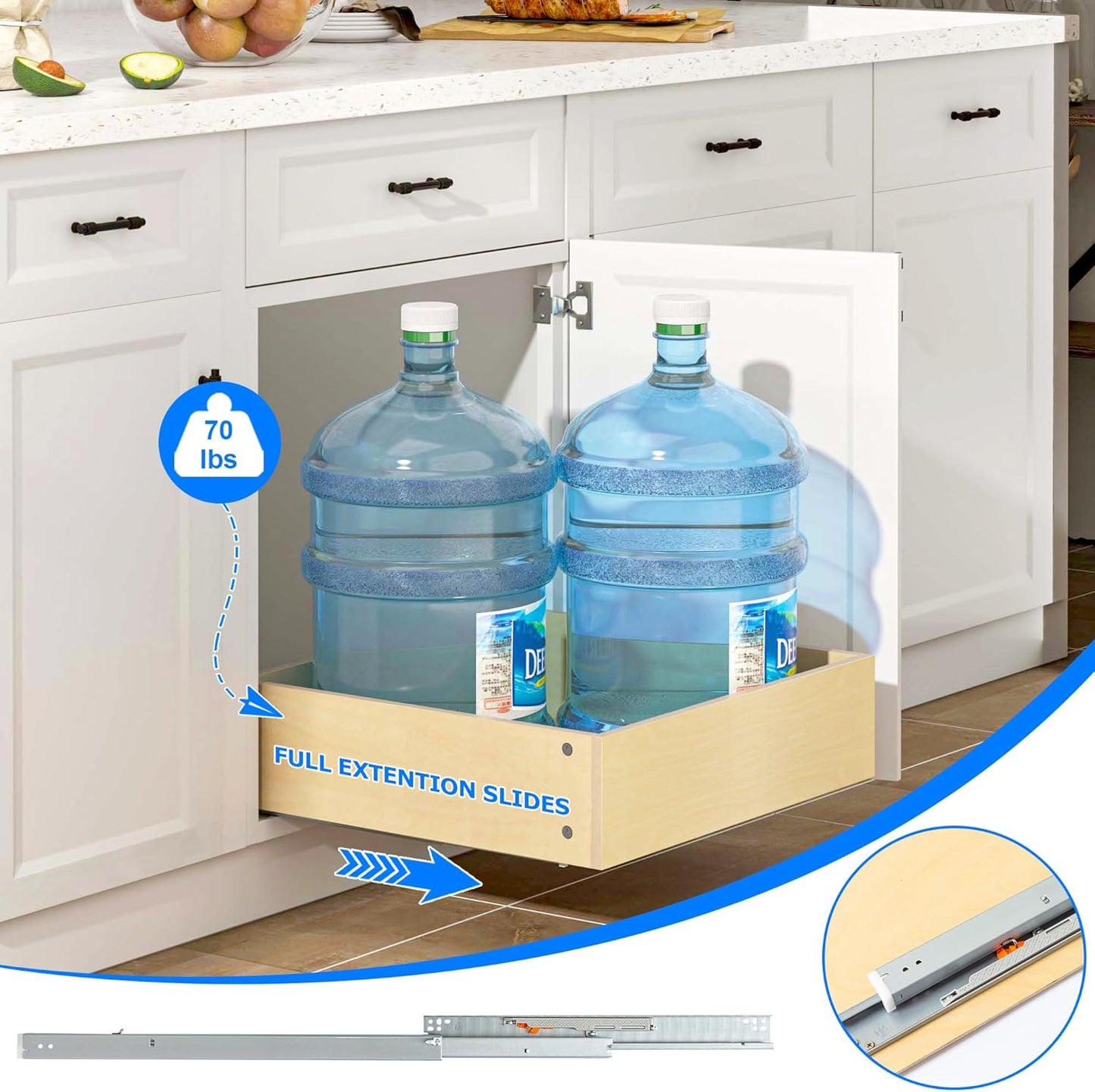 WelFurGeer Soft Close Pull Out Cabinet Organizer, 17" W x 22" D Heavy-Duty Plywood Pull-Out Cabinet Drawer, Cabinets Roll Out Drawers, Durable Pullout Drawers for Home & Kitchen Organization
