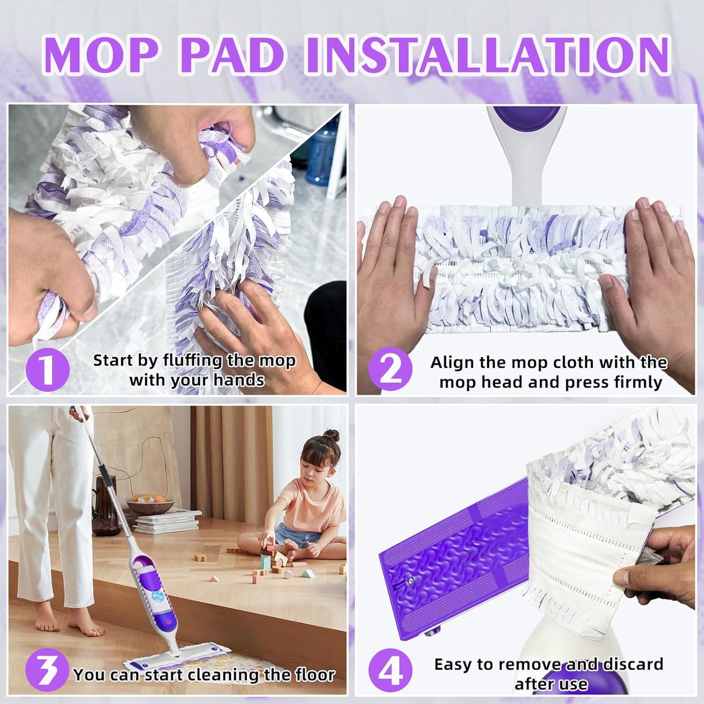 50 Count Disposable Heavy-Duty Power Mop Pads Refills for Swiffer Power Mop,Replacement Floor Cleaning Refills, Non-Washable & Unscented, Compatible with Swiffer PowerMop (Quick-Absorb, No Residue)