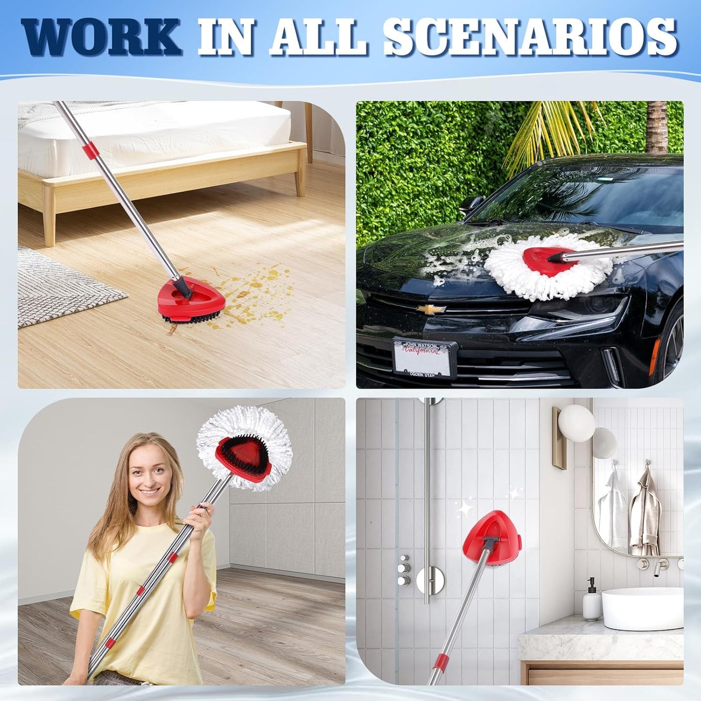 6 Pack Mop Replacement Heads Compatible with Oceda EasyWring 1-Tank System - Includes 2 Mop Scrub Brush Head, Microfiber Mop Refills, Easy Cleaning Mop Head Replacement(White)