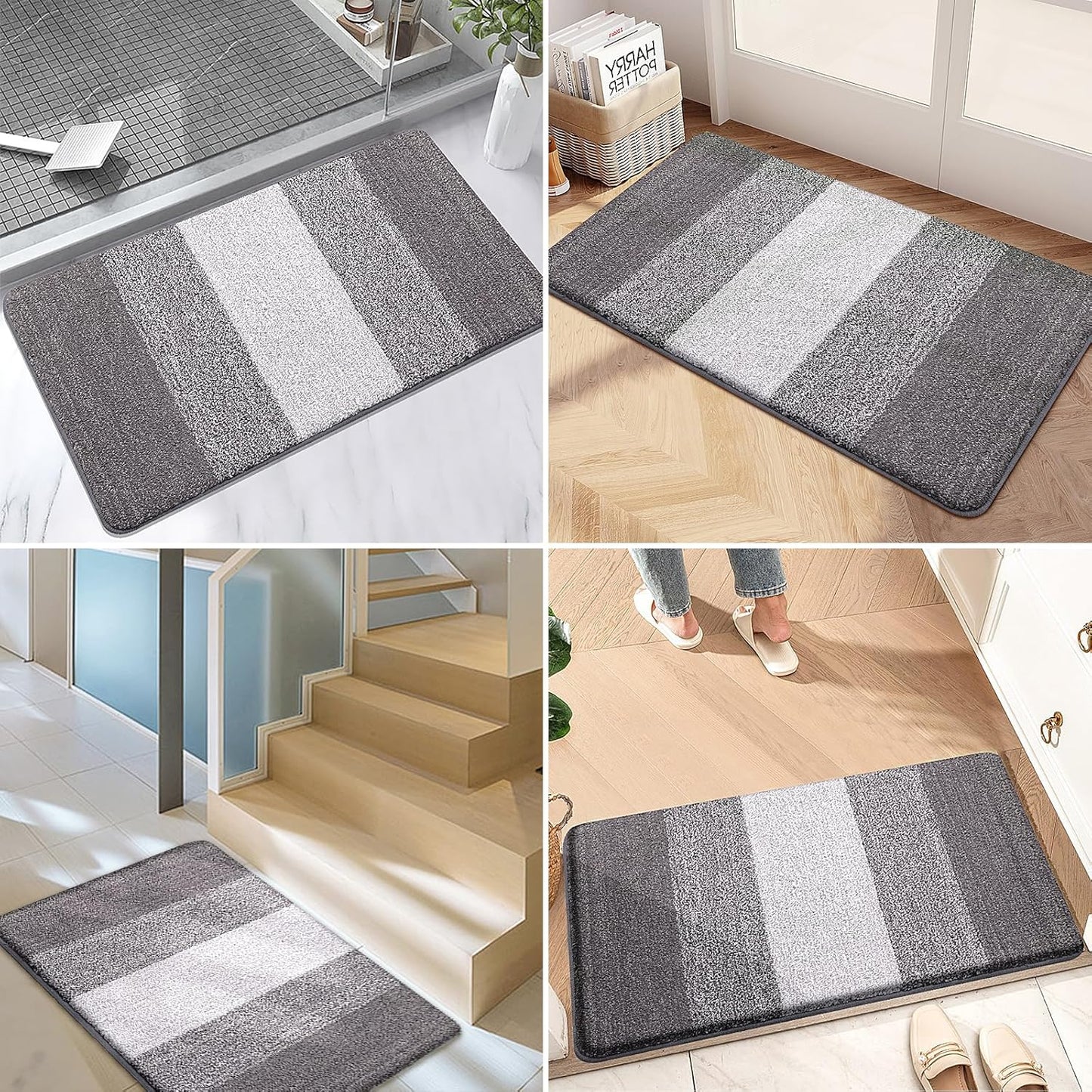 Kitinjoy Indoor Outdoor Door Mat, 40x32 Non-Slip Absorbent Dirt Trapper, Low-Profile Washable Inside Entrance Front Floor Mat, Sturdy Soft Entry Doormats for Entryway, Light Grey