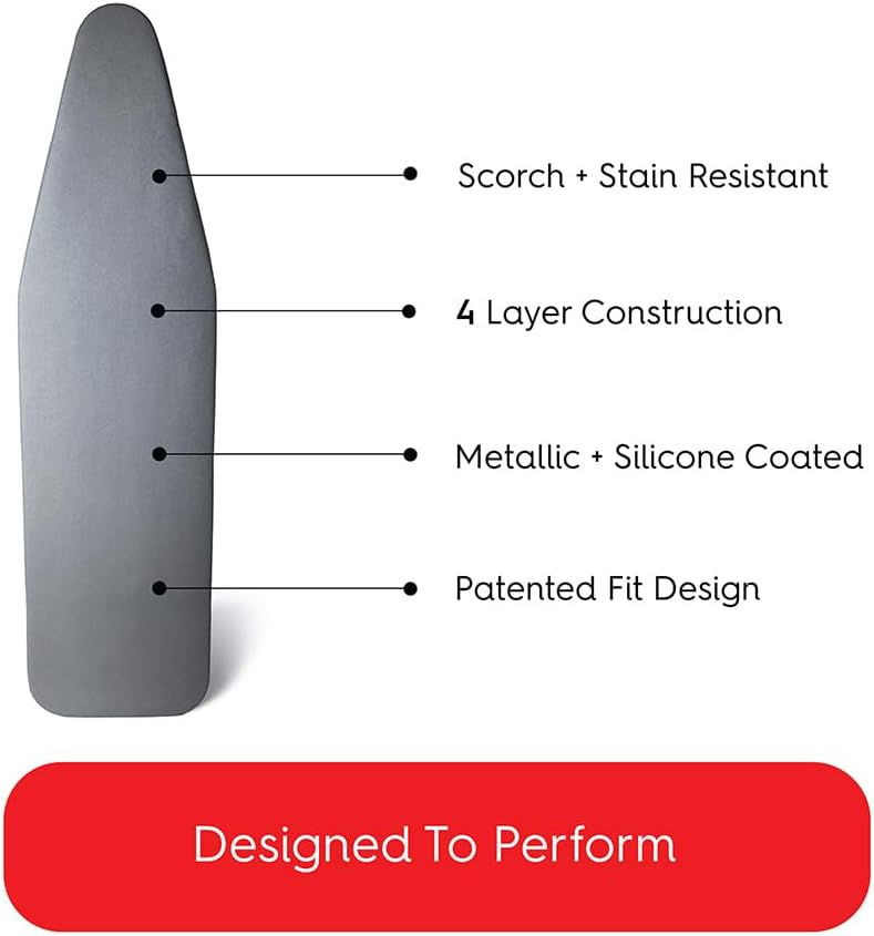 TIVIT Ironing Board Cover 12 x 34, Made in Italy. Pro Grip Pad Covers w/3 Fastener Straps & Pull Bungee Cord - Durable Scorch & Stain Resistant Padded Layers, Heat Reflective AlumiTek PRO Top Coat