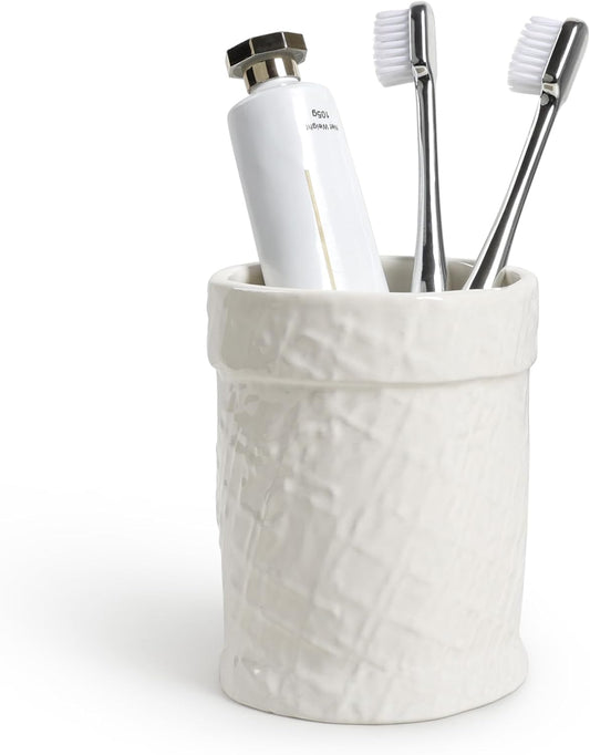 Toothbrush Holder, Tooth Brush Holder for Bathroom - Ceramic Toothbrush Cup Beige Toothbrush Holders Countertop, Makeup Brush Holder Pen Holder, 3.54" x 3.54" x 4.33", ANTIS'S HOME