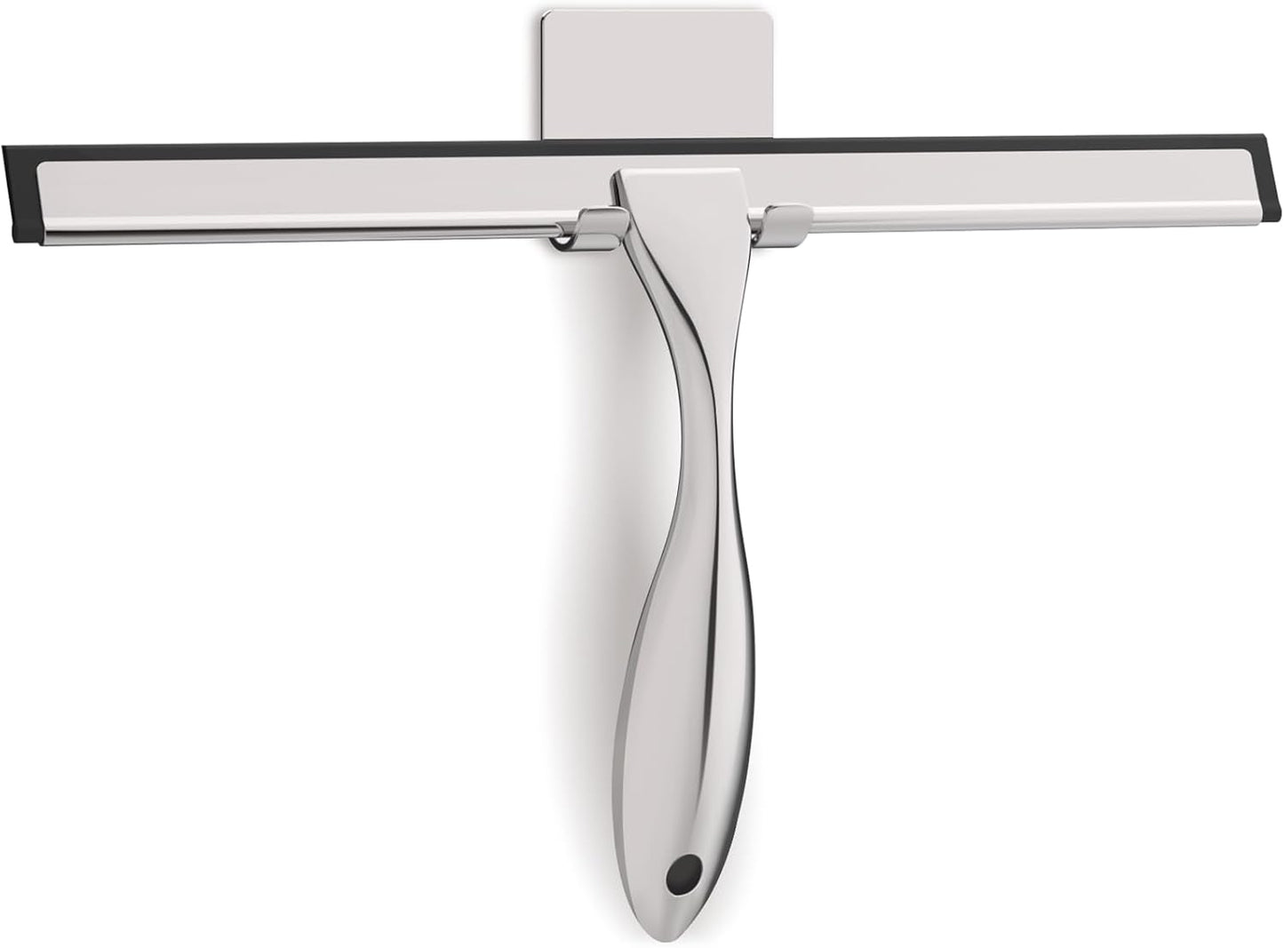 All-Purpose Stainless Steel Shower Squeegee for Glass Doors with Adhesive Hooks, Squeegee for Shower Glass, Bathroom Household Cleaner Tool for Window Mirror Tile Wall Car, 12 inch, Silver