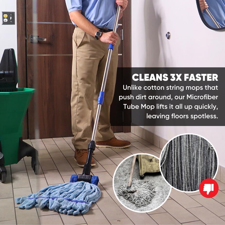 Commercial Mop Head Replacement – 1 Pack Medium Red Microfiber Tube Mop (14 oz.) | Industrial Wet Mops | Refill Heads, Machine Washable, Heavy Duty | Hardwood, Tile, Laminate, Vinyl Floors