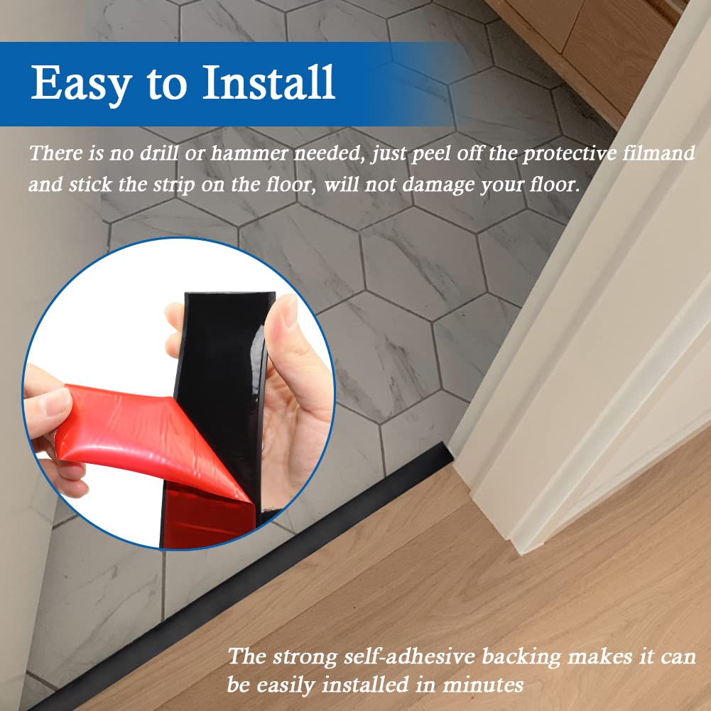 Floor Transition Strip Self Adhesive Floor Cover Strips Laminate 2" Wide Vinyl Flat Divider Transitions (5cm, 6.56Ft, Black)
