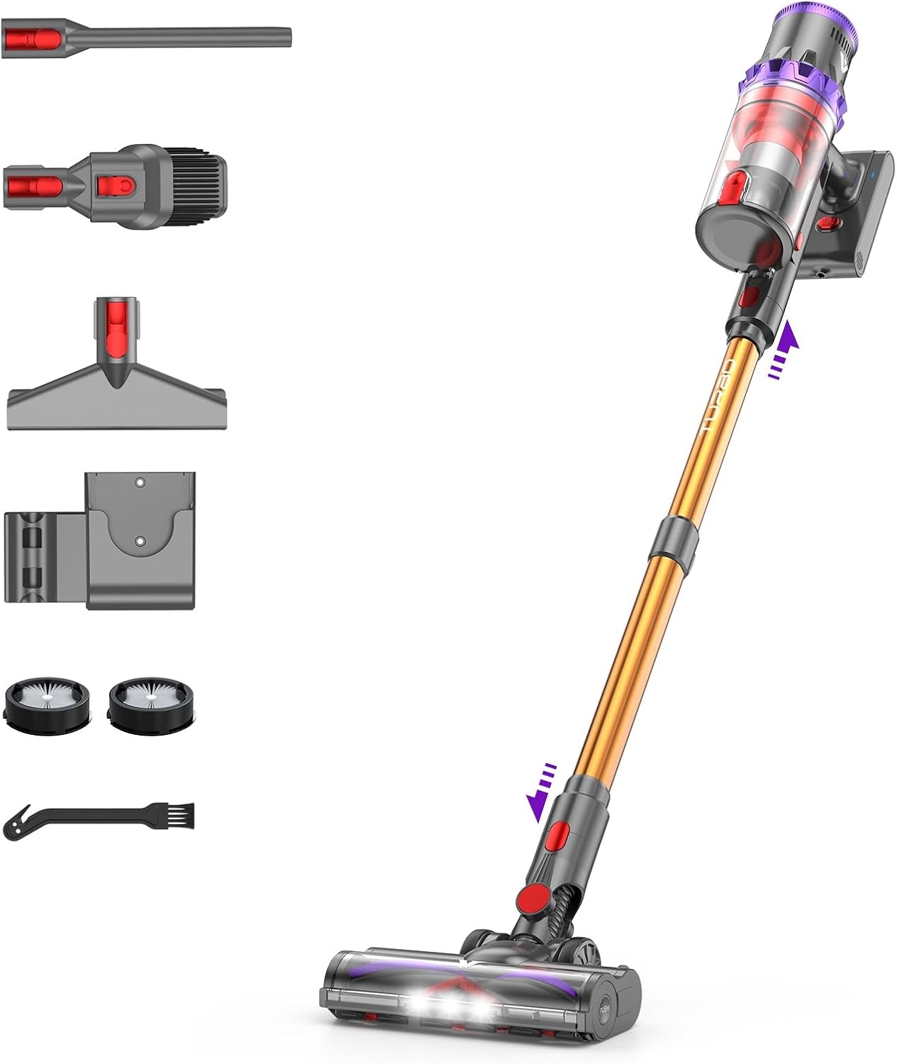 Coovy Cordless Vacuum Cleaner SU7, 580W 50Kpa 75 Minutes Runtime Stick Vacuum with Touch Screen, Anti-Tangle Wireless Powerful Lightweight Vac for Home Pet Hair Carpet Hardwood, Gold