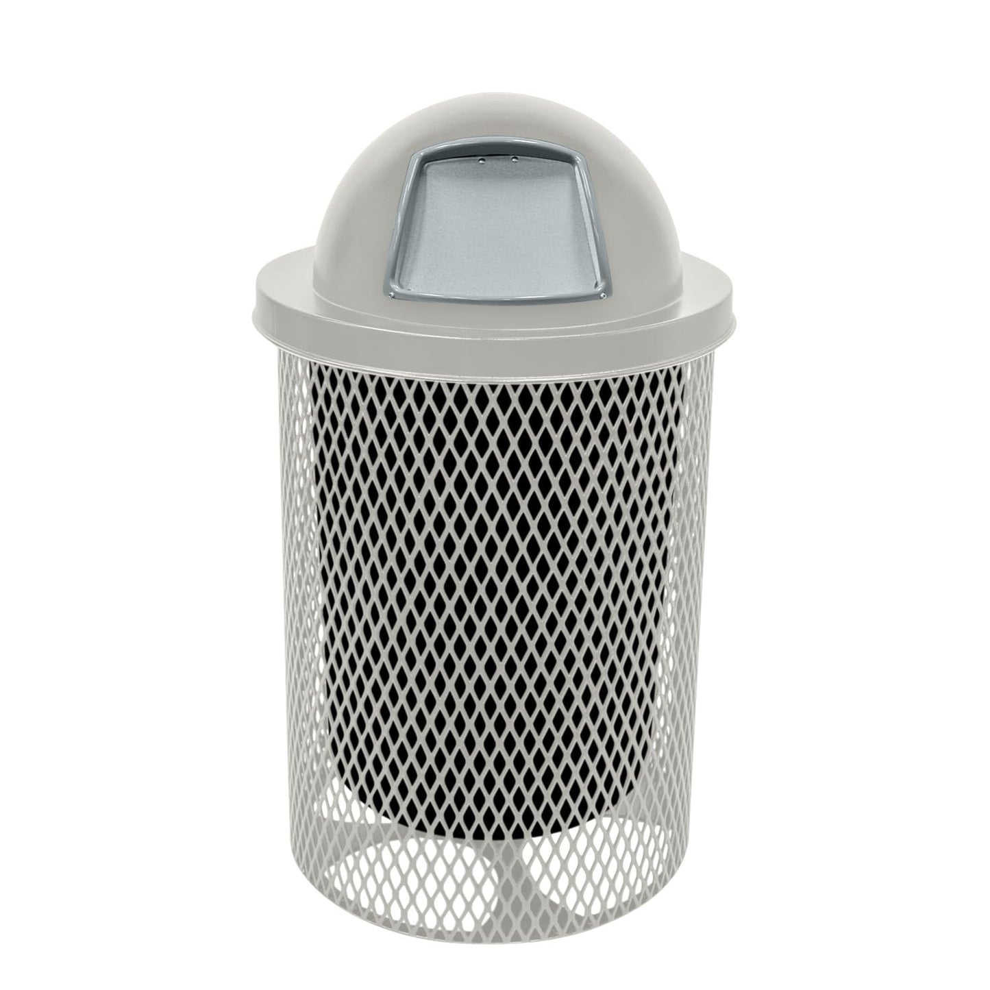 COATEDOUTDOORFURNITURE RDT-TXTGRY Heavy Duty 32 Gallon Round Trash Receptacle, Liner Included, Textured Red with Textured Grey Steel Dome Top, Made in America