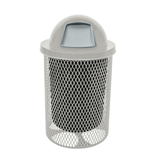 COATEDOUTDOORFURNITURE RDT-TXTGRY Heavy Duty 32 Gallon Round Trash Receptacle, Liner Included, Textured Red with Textured Grey Steel Dome Top, Made in America