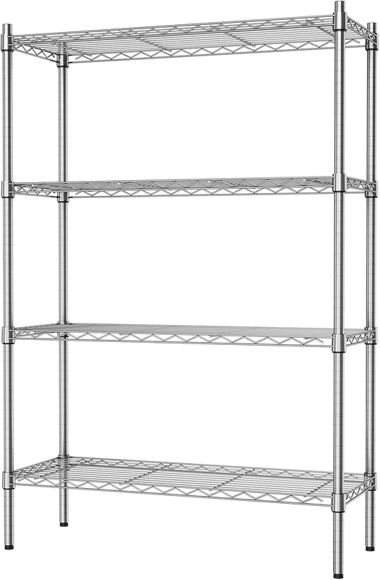 Auslar 4-Shelf Storage Wire Shelves Heavy Duty 4 Tiers Standing Shelving Units Adjustable Metal Organizer Wire Rack, Chrome