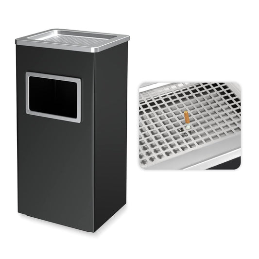BEAMNOVA Trash Can Indoor Outdoor Black Stainless Steel Commercial Garbage Can Industrial Garbage Enclosure Inside Cabinet with Lid Waste Container, Black, 31 * 25 * 61 cm / 12.2 * 9.8 * 24 in