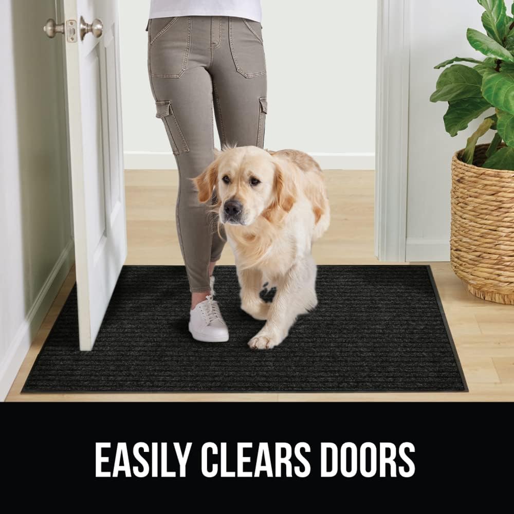 GORILLA GRIP Traffic Guard Door Mat, Heavy Duty Welcome Mats, Commercial Office Space Doormat, Waterproof, Fade Resistant, Strong Rubber Backing, Low Profile, Shoe and Boot Scraper, 29x17, Jet Black
