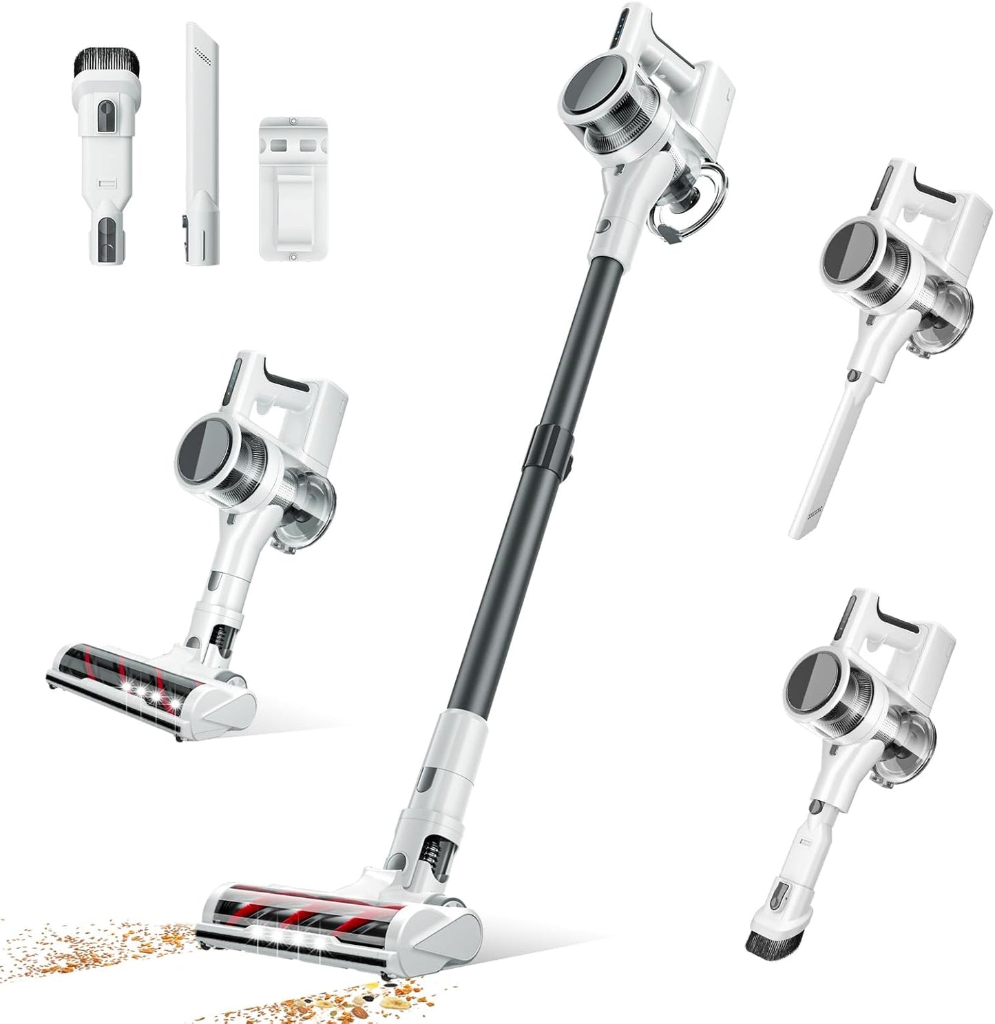 Cordless Vacuums, 80,000PRM Powerful Motor Vacuum Cleaner and 2200mAH Rechargeable Battery up to 35 Mins Worktime, 2 Adjustable Modes, Detachable Parts, Wireless Stick Vacuum (True White)