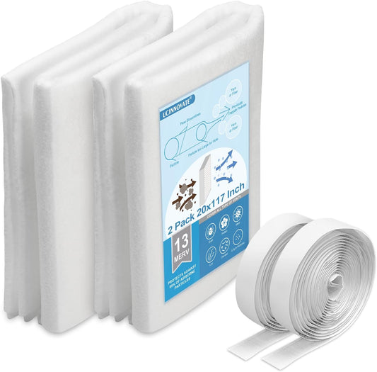 UCINNOVATE 32Ft² MERV 13 AC Vent Filters Kit, 2 Pack 20"x117" Cut to Size Air Filter Material with 125" Installation Tape, Electrostatic Vent Filters for Home Floor HVAC Heating Intake Registers