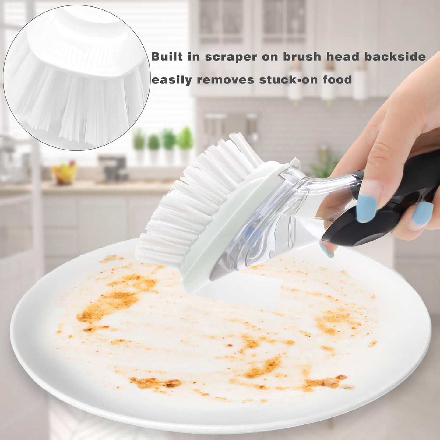 Brush Refills for RIMAY Dish Brush - 4 Pack Dish Brush Cleaning Soap Dispensing Head Replacement for Scrubber (White)