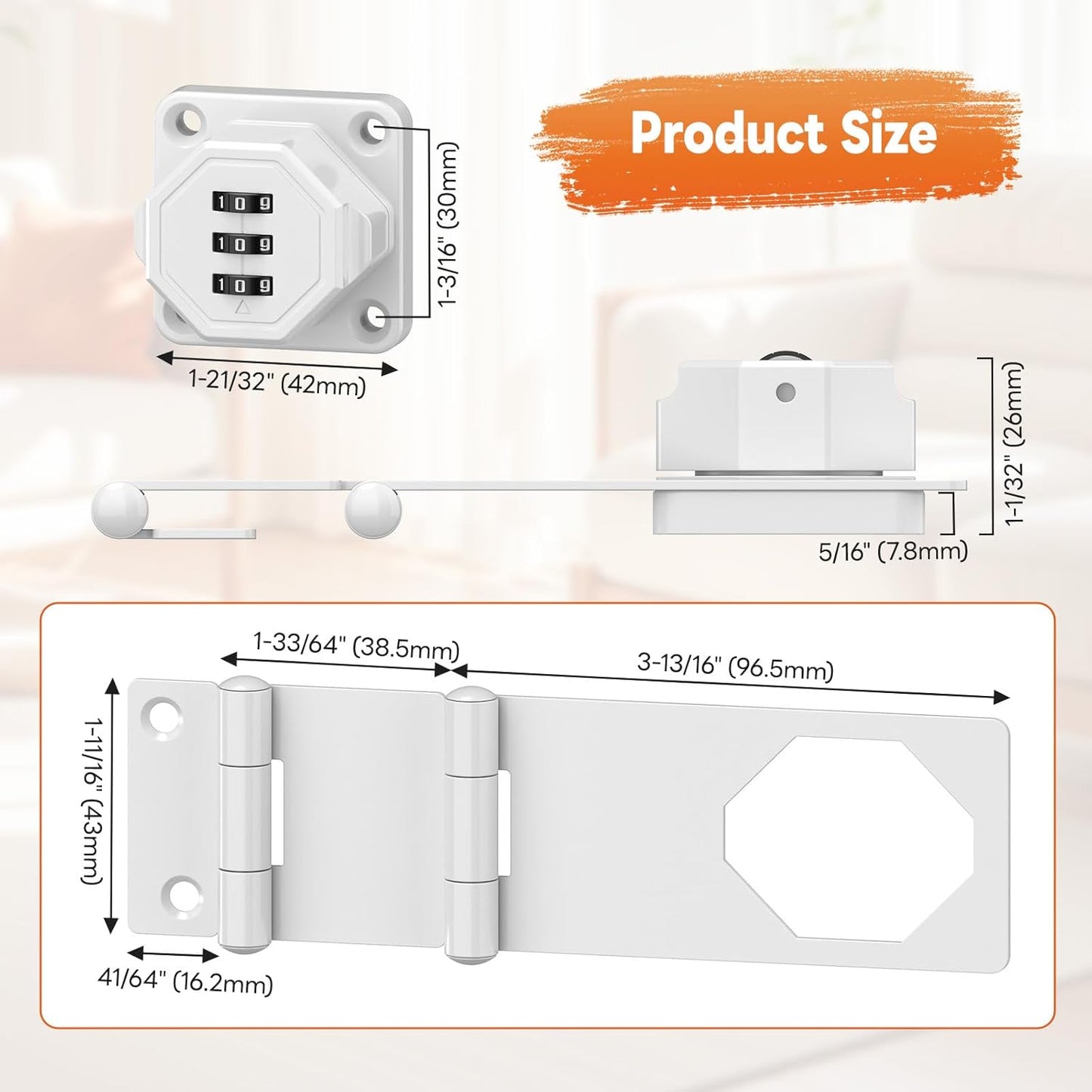 90 Degree 3-Digit Combination Cabinet Lock, Zinc Alloy Keyless Folding Hasp Lock Latch, Password Security Rotary Door Latch for Office File Cabinet, Drawer, Locker, Cupboard (2, White)