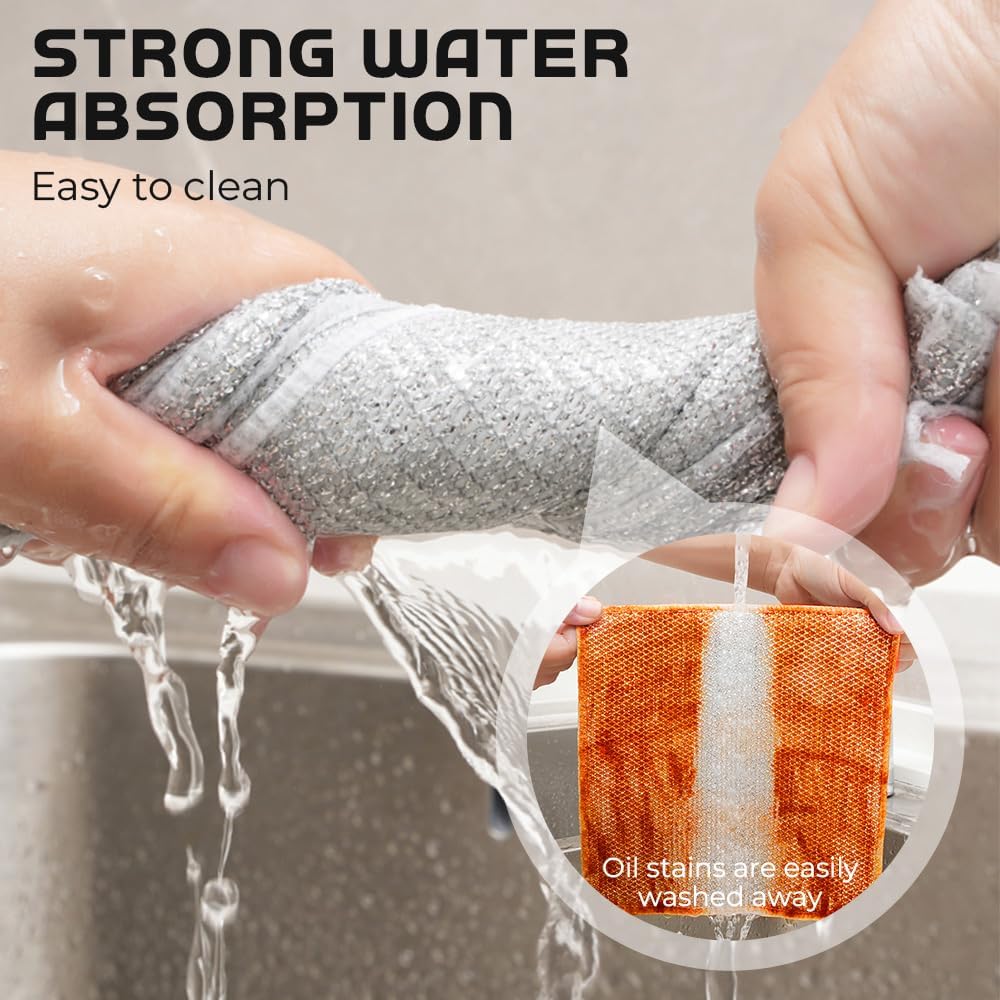 Multipurpose Wire Dishwashing Rags for Wet and Dry, 2024 New Reusable Non Scratch Wire Dishcloth, Premium Scrubbing Wire Dishwashing Rags for Scrubs Dishes, Sinks Cleans (10)