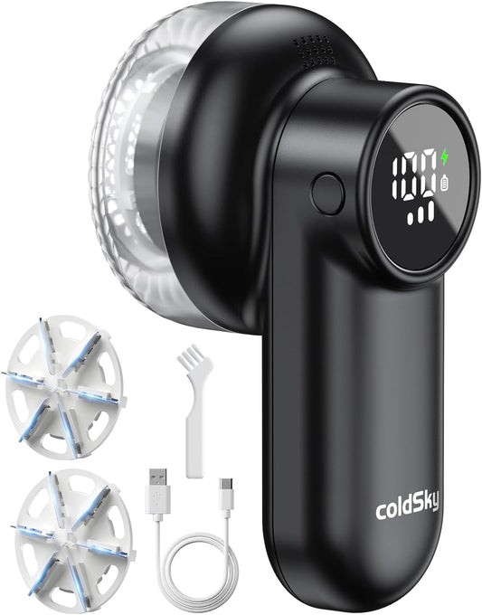 coldSky Rechargeable Fabric Shaver, Lint Shaver with Digital Display, Sweater Shaver with 6-Leaf Blades and Safety Lock, 3-Speeds Defuzzer Remove Fuzz, Pills from Clothes, Furniture, Sofa, Blanket