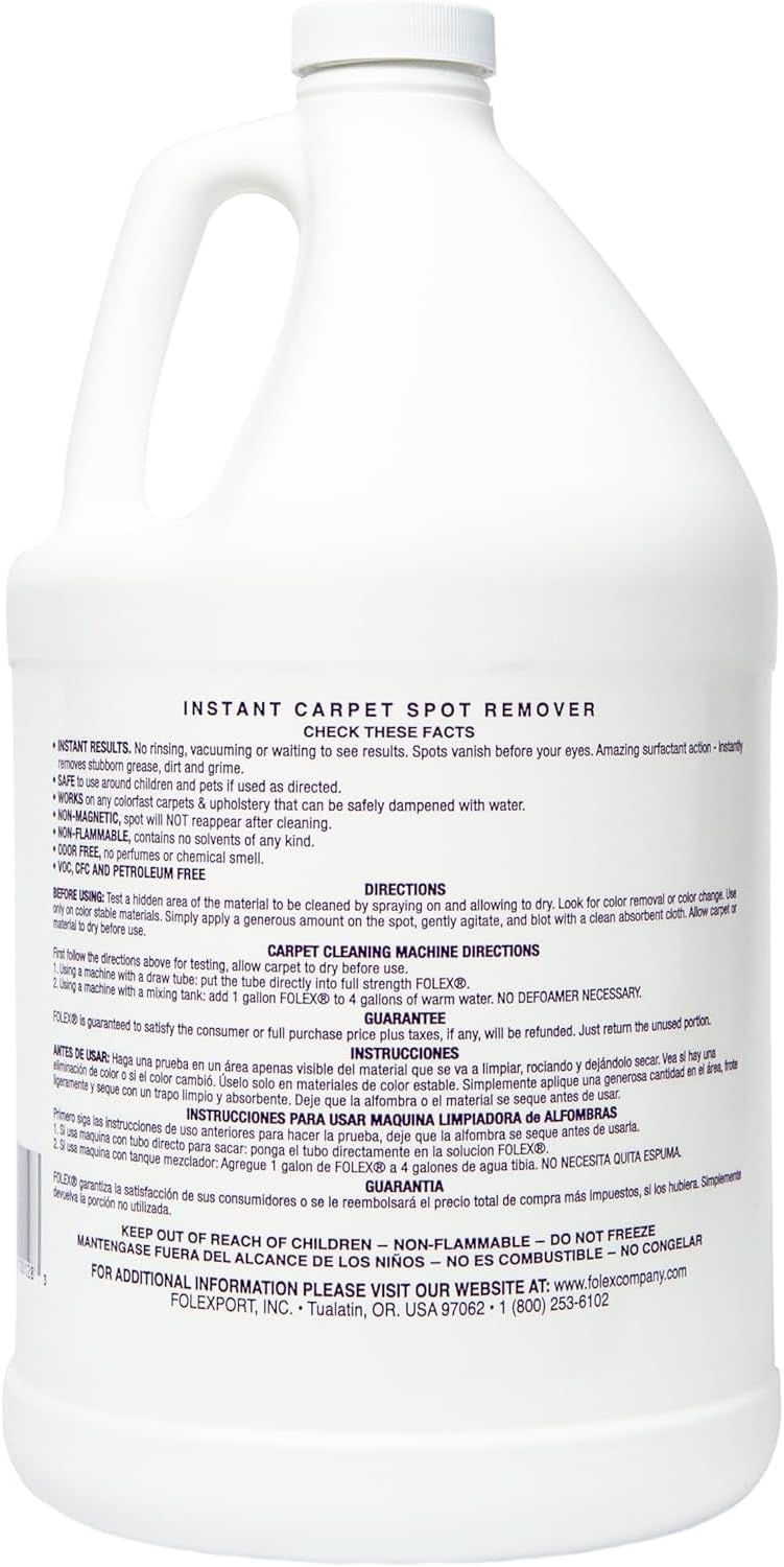 FOLEX Instant Carpet Spot Remover 128 oz - Powerful Stain Remover for Carpets, Upholstery & Rugs - Eliminates Pet Stains, Grease, Red Wine, Food, Makeup & More - With Reusable Cleaning Cloth - 2 Pack