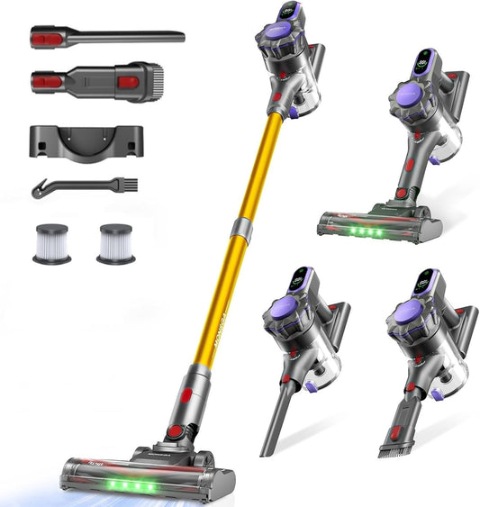 MONSGA Cordless Vacuum Cleaner, 45KPa 400W Stick Vacuum for Home, 50Mins Anti-Tangled Vacuum Cleaner with Charging Dock, Light-weighted Handheld Vacuum for Pet Hair/Carpet/Floor, LED Touch Display,MV3