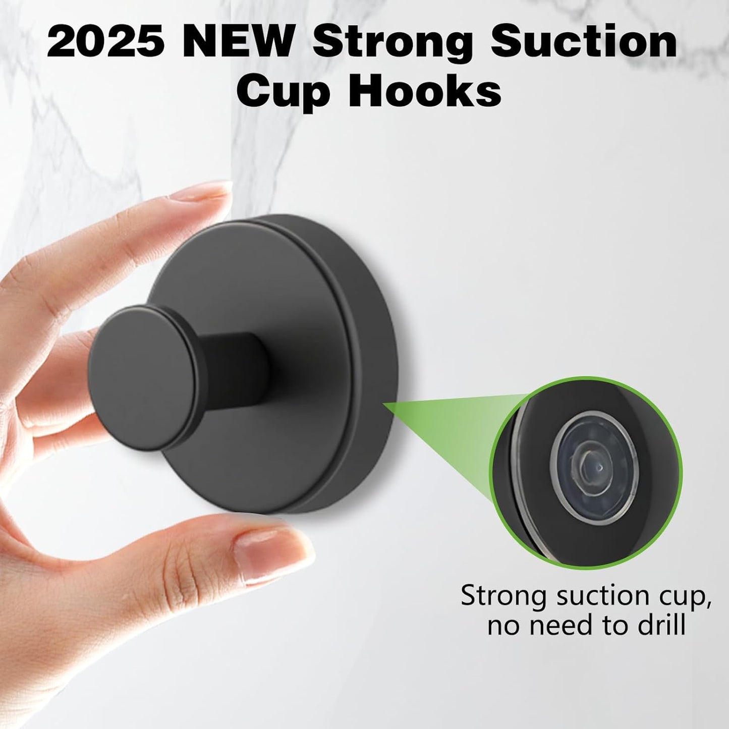 Suction Cup Hooks for Wreaths on Glass, 2025 New No Drill Suction Cup Hooks (2PCS-Black)