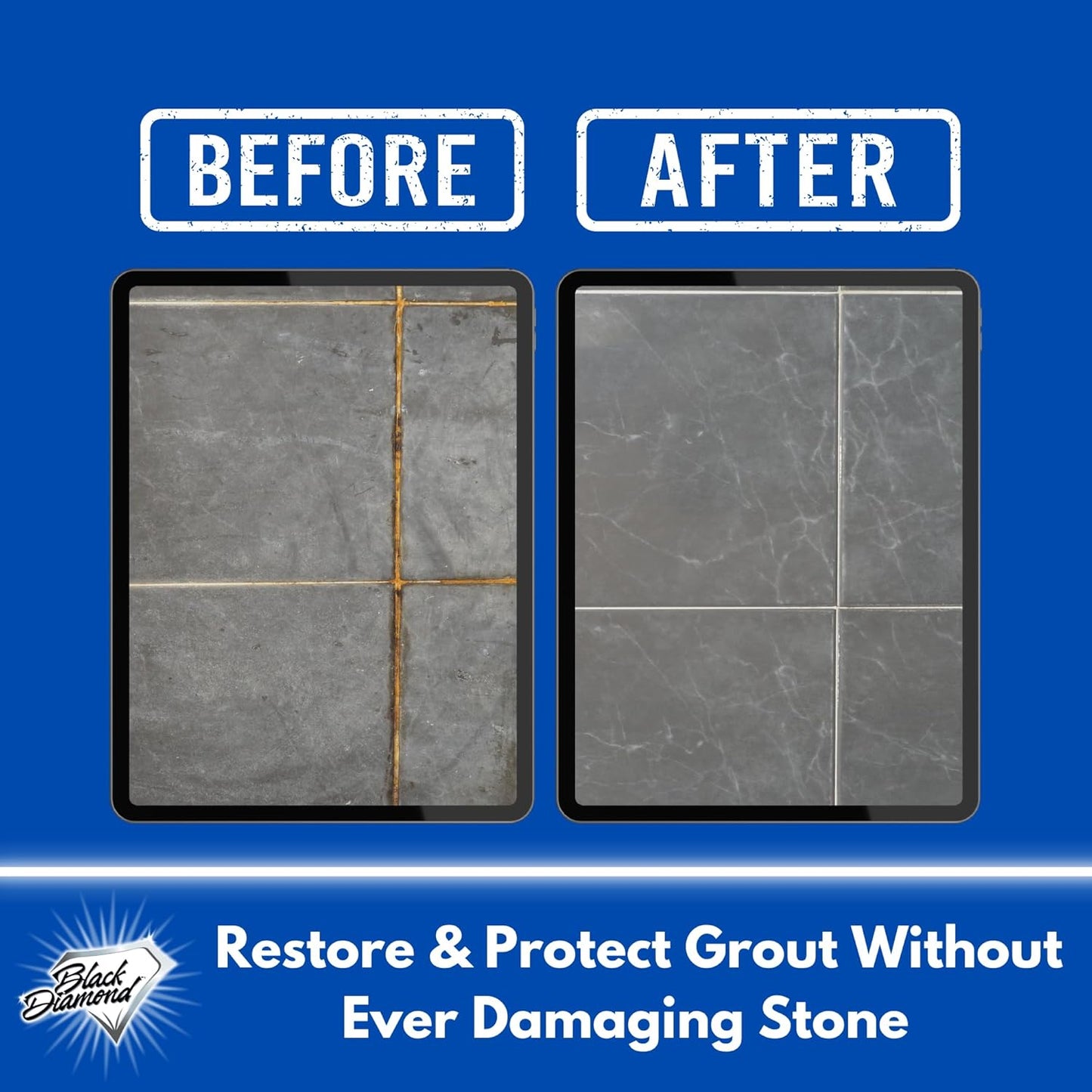Black Diamond Ultimate Grout Cleaner: Best Cleaner for Tile, Ceramic, Porcelain, Marble Acid-Free Safe Deep Cleaner & Stain Remover for Even The Dirtiest Grout. (1-Quart/1-Gallon/sm brush)