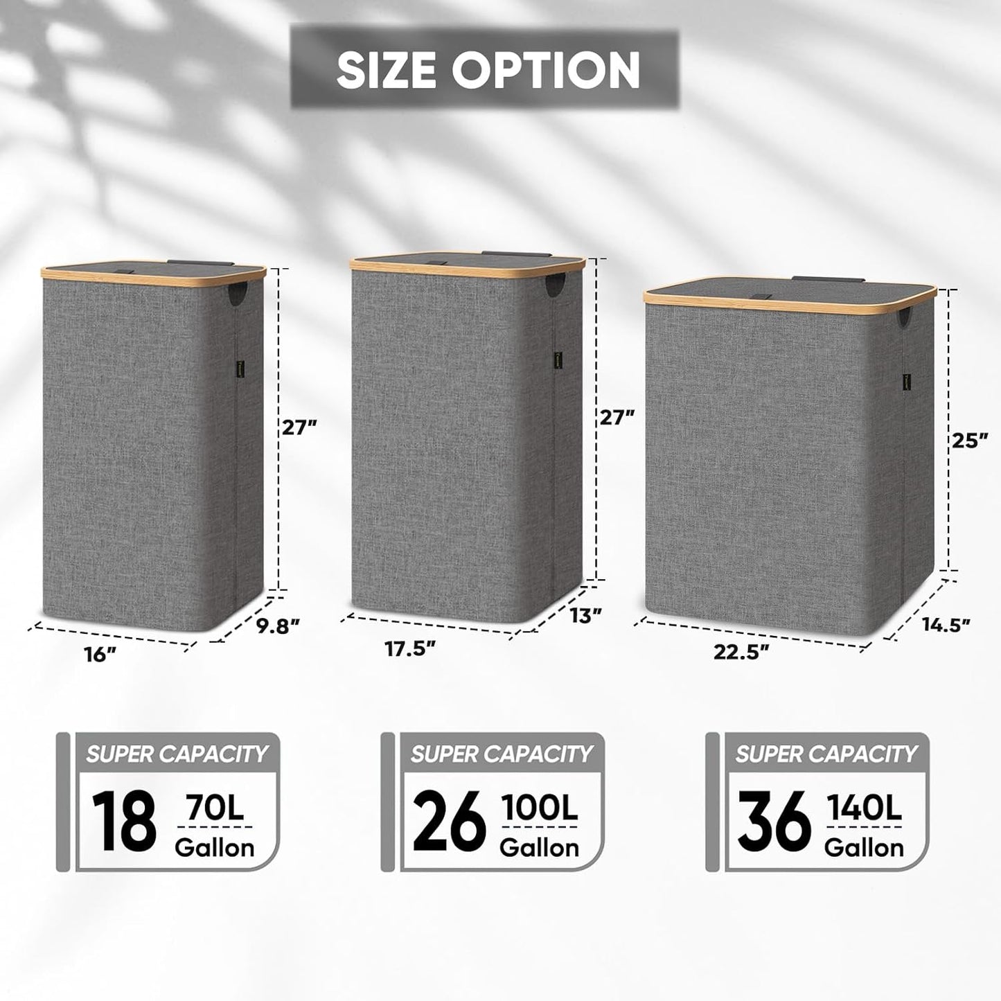 BALEINE Laundry Hamper with Lid, Tall Laundry Baskets with Bamboo Pull Handles, Large Laundry Bin with Internal Support (26 Gal/100L, Pink)