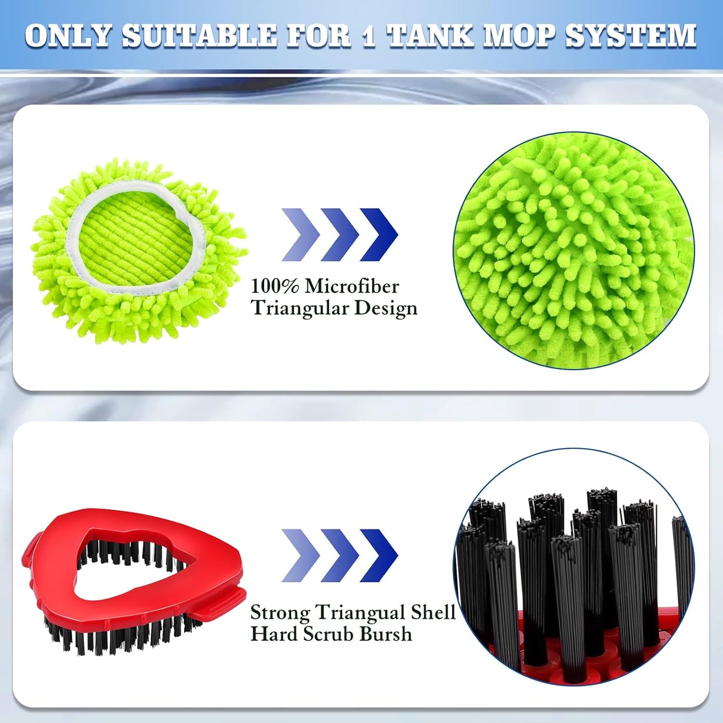 4 Pack Spin Mop Replacements Head Compatible for Oceda EasyWring 1-Tank System,Microfiber Spin Mop Refills Head,1 Mop Scrub Brush + 1 Mop Base + 4 Pack Cleaning Floor Mop Head（Green)