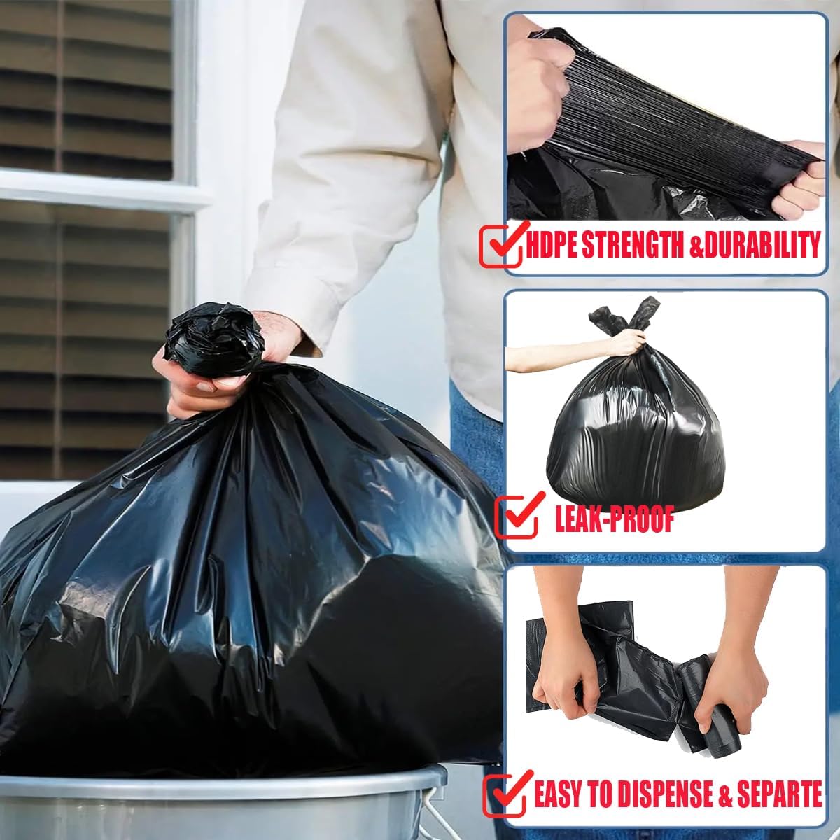 55-60 Gallon Trash Bags, 50 Count Bulk, Black Heavy Duty Garbage bags, Multi-purpose Trash Can Bin Liners for home Commercial, Outdoor, Construction, Industrial, Lawn, Leaf