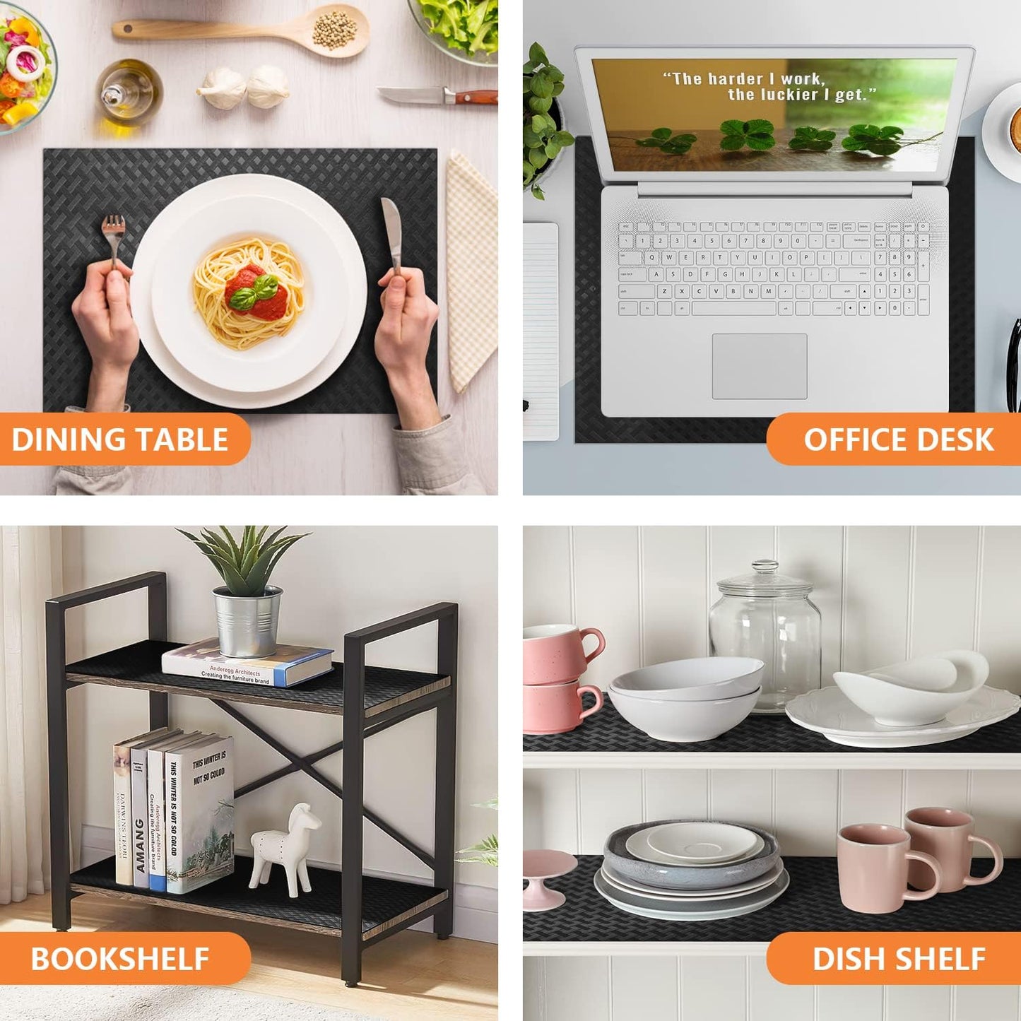 Shelf Liners for Kitchen Cabinets Refrigerator Liners Waterproof & Oil-Proof Kitchen Cupboard Liner Non-Slip Drawer Mats EVA Material Non Adhesive Fridge Liner for Shelves - Black 23.6 x 393.7 Inches