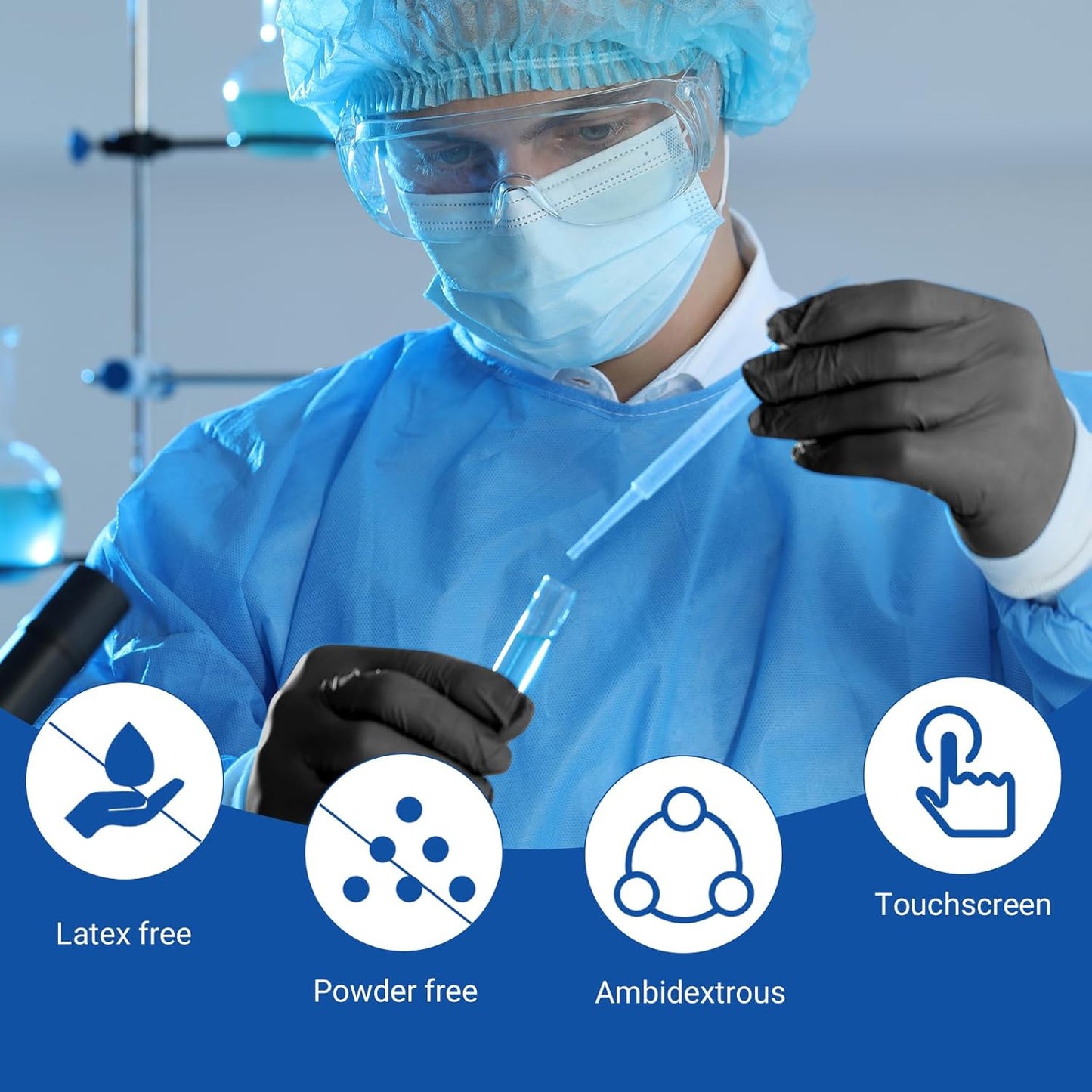 JMU Black Nitrile Exam Gloves Small Bulk 2000 Count, 3.5Mil Disposable Gloves, Latex Free, Powder Free