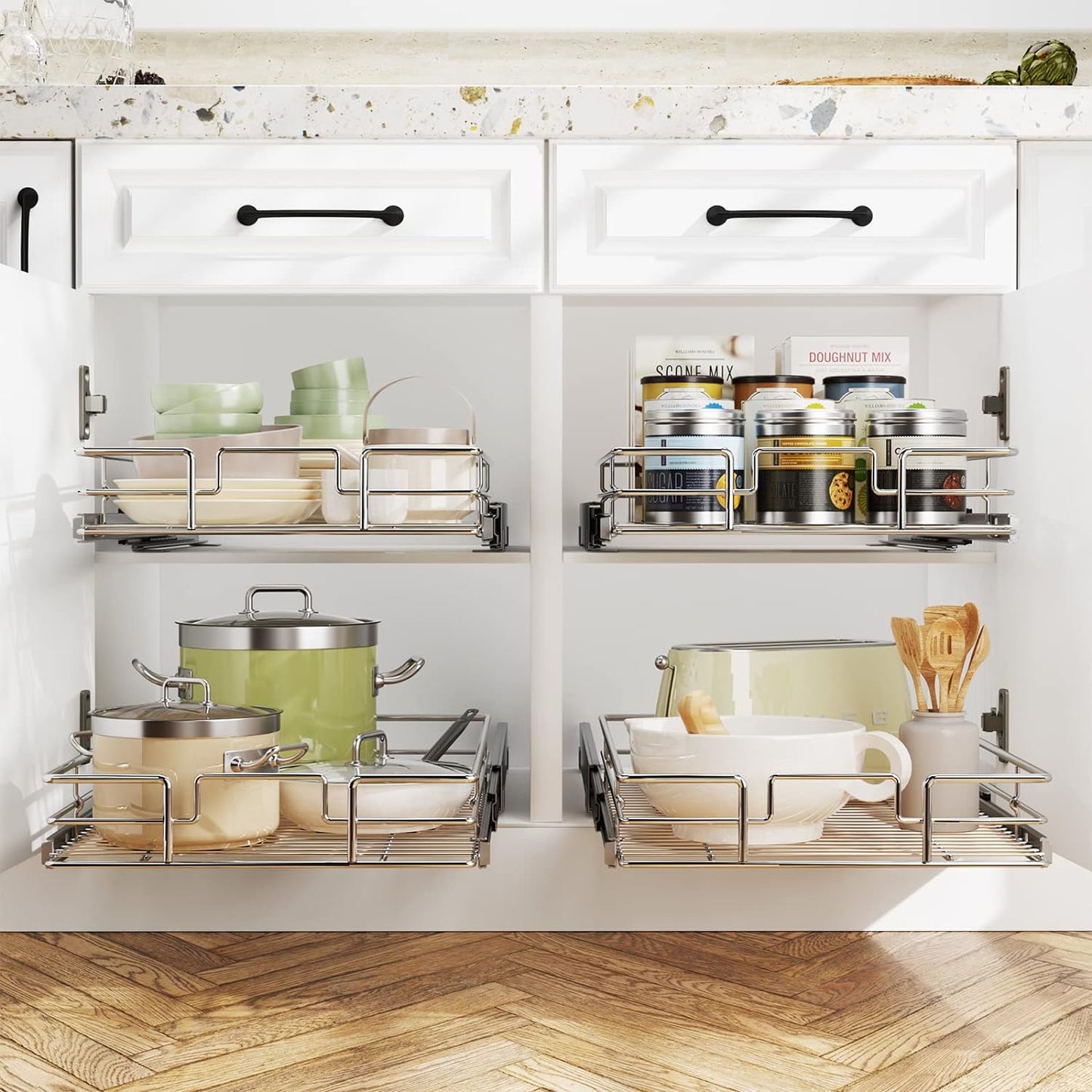 LOVMOR Pull Out Cabinet Organizer 5½" W x 21½" D, Kitchen Cabinet Pull Out Shelves Slide Out Storage