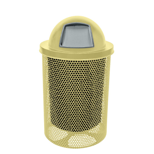 COATEDOUTDOORFURNITURE RDT-P-TXTSAND Heavy Duty Round Trash Receptacle with Dome Top, Liner Included, 32 Gallon, Textured Sandstone, Made in America