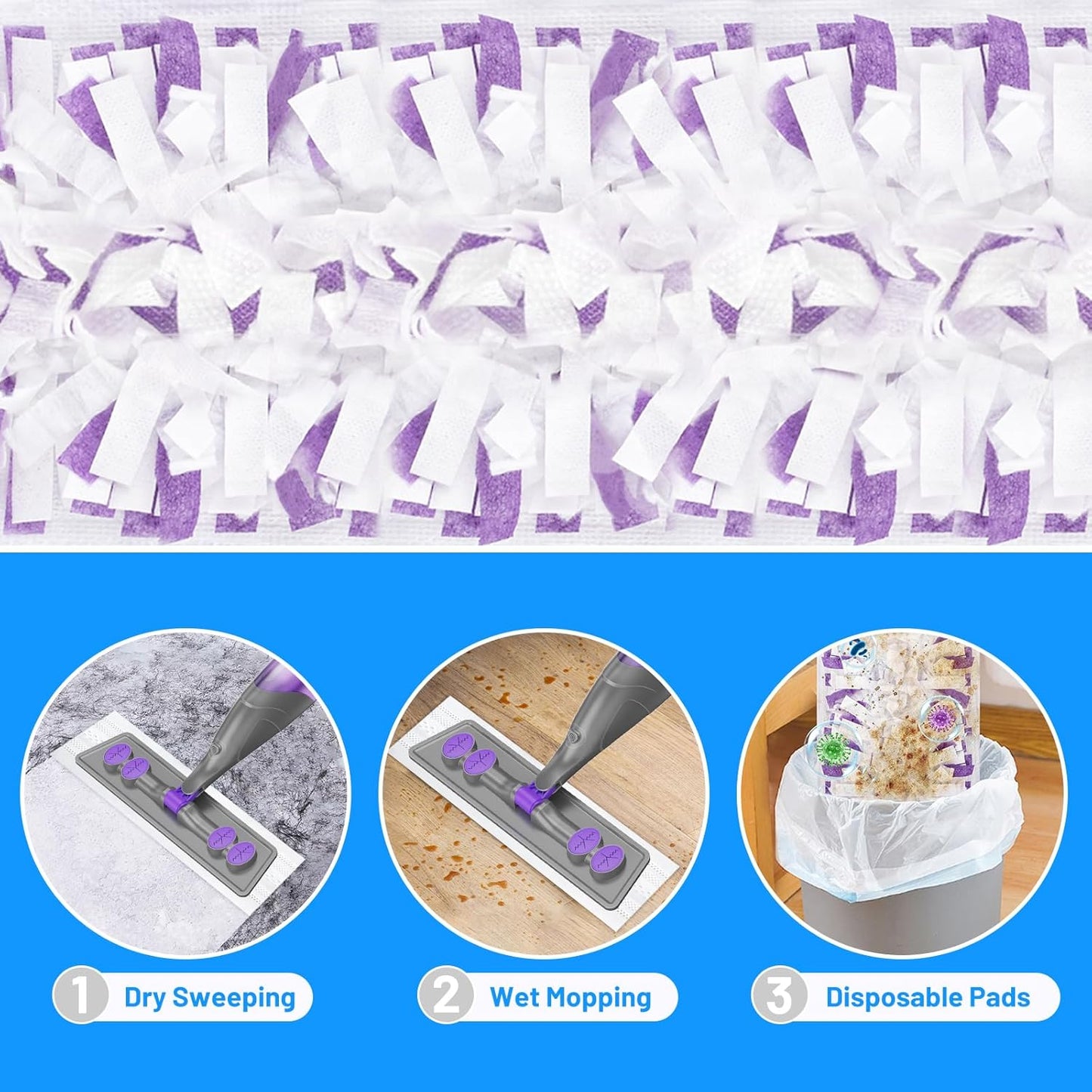 Spray Mops for Floor Cleaning - Wet Dry Mops with 6 Disposable Pads for Swiffer Powermop - Refillable Bottle for Hardwood Tile Home Kitchen - Absorbs Pet Hair Dust Stains