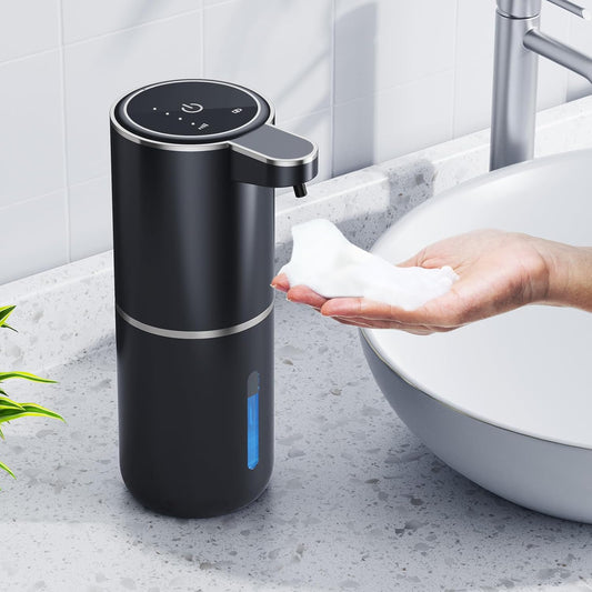 Automatic Foaming Soap Dispenser, 12.8oz/380ml Wall Mount Touchless Soap Dispenser with Sensor, 4-Level Adjustable, IPX5 Waterproof, USB Rechargeable for Bathroom, Kitchen
