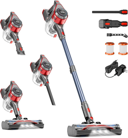 Cordless Vacuum Cleaner, 35Kpa Vacuum Cleaner for Home, 45Mins Stick Vacuums with Battery Display, Anti-Tangle &Wall Mount Charging, 8 in 1 Lightweight Vacuum for Hard floor Carpets Pet Hair, Y5