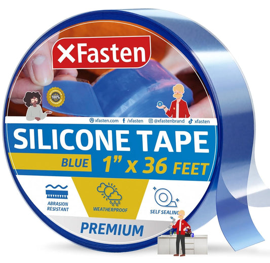 XFasten Self Fusing Silicone Tape Waterproof – 1" x 36 Feet Blue, Self Amalgamating Tape, Silicone Rubber for Plumbing, Sealing Pipes, Hose Repair, Outdoor Coax and Electrical Cables – Weatherproof