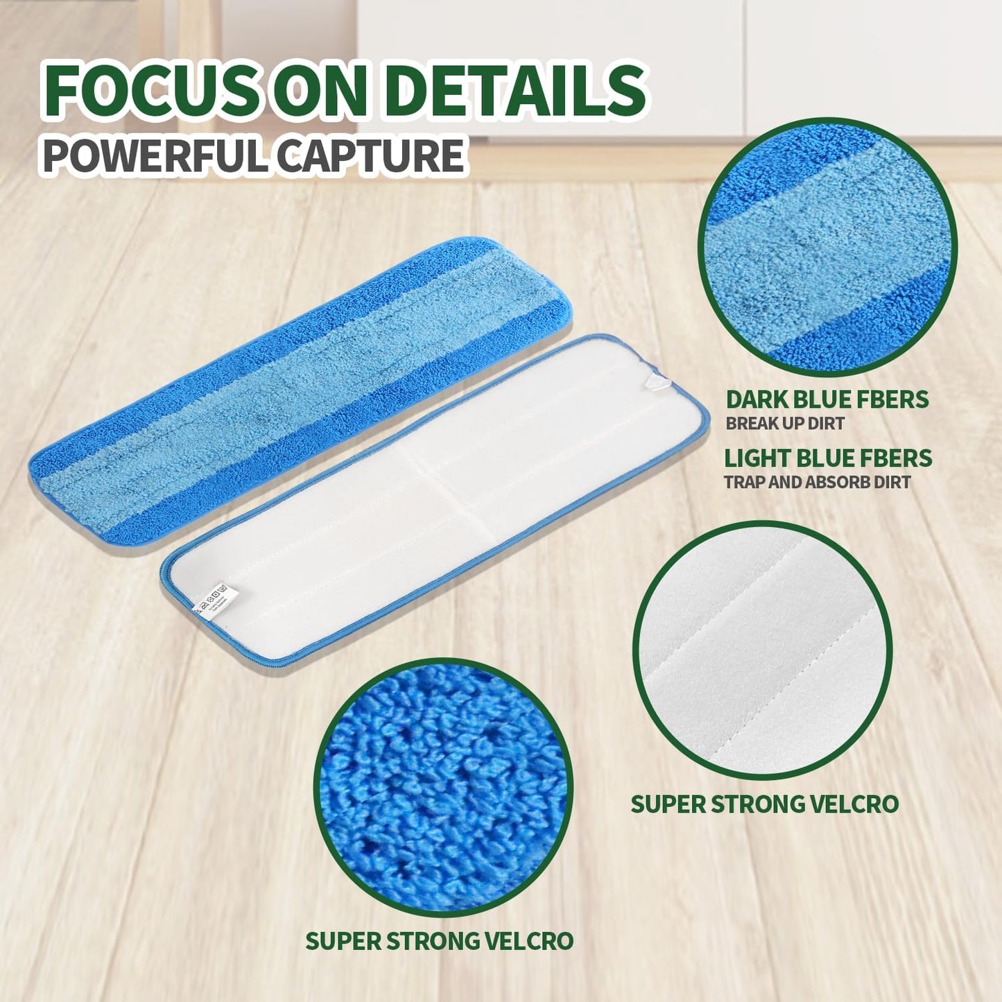 10 Pack Microfiber Cleaning Pads for Bona Mop, Reusable Microfiber Mop Pads for 18 Inch Mop, Hardwood & Hard Surface Floors Replacement Cleaning Mop Pads, Machine Washes