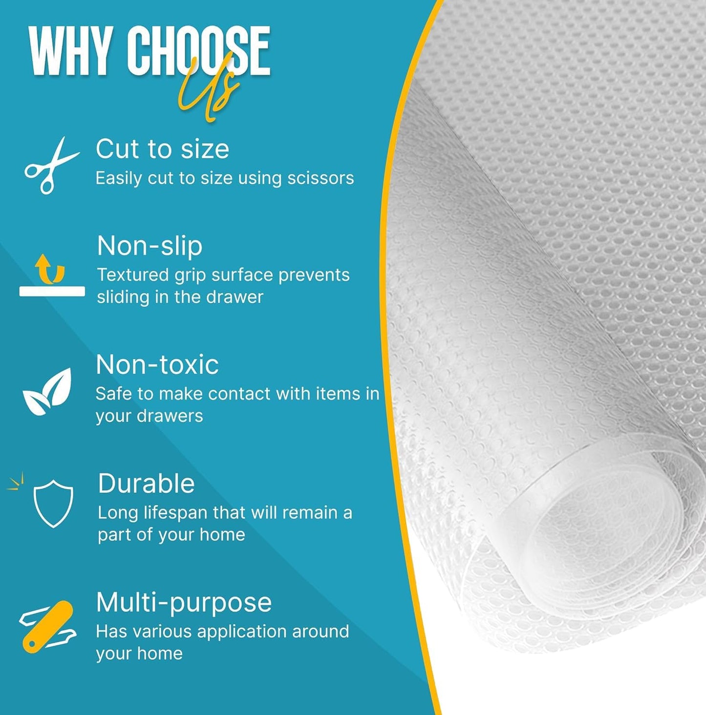 Shelf Liner Drawer Liner for Kitchen Cabinets Non-Adhesive by Linda’s Essentials (17.7 x 120 Inches) - Non-Slip Easy Clean Kitchen Cabinet and Cupboard Protector, Waterproof Mat, Clear Roll