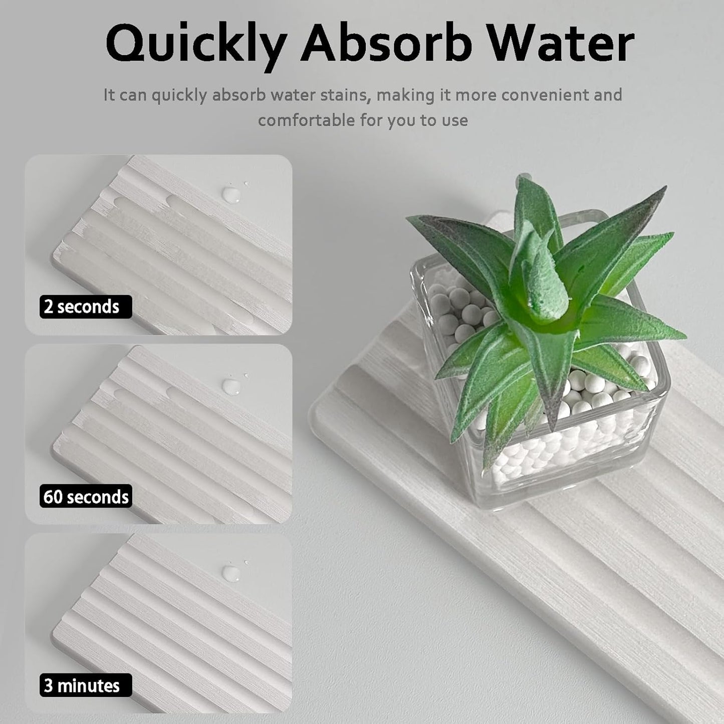 2 PCS Water Absorbing Stone Trays for Bathroom Sink & Kitchen Counter, Fast-Drying Diatomite Sink Caddy, Vanity Tray, Hand Soap Holder with Anti-Skid Feet (White, 7.9" x 4"/20 x 10cm)