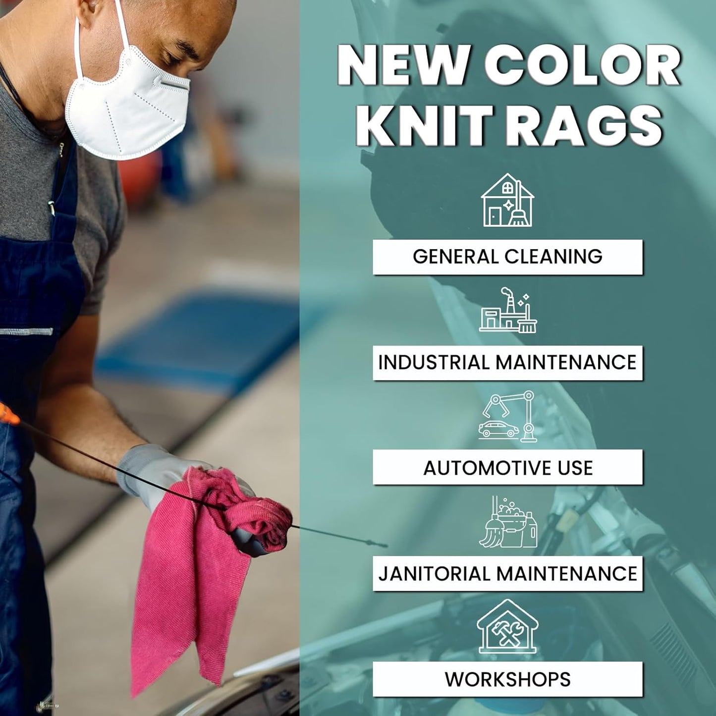Premium Color Knit Cleaning Rags (2 lb. Bag - Pack of 12) – Shop Rags Bulk for Workshops, Mechanics, Painters, and Home Use, Multipurpose Cotton T-Shirt Rags