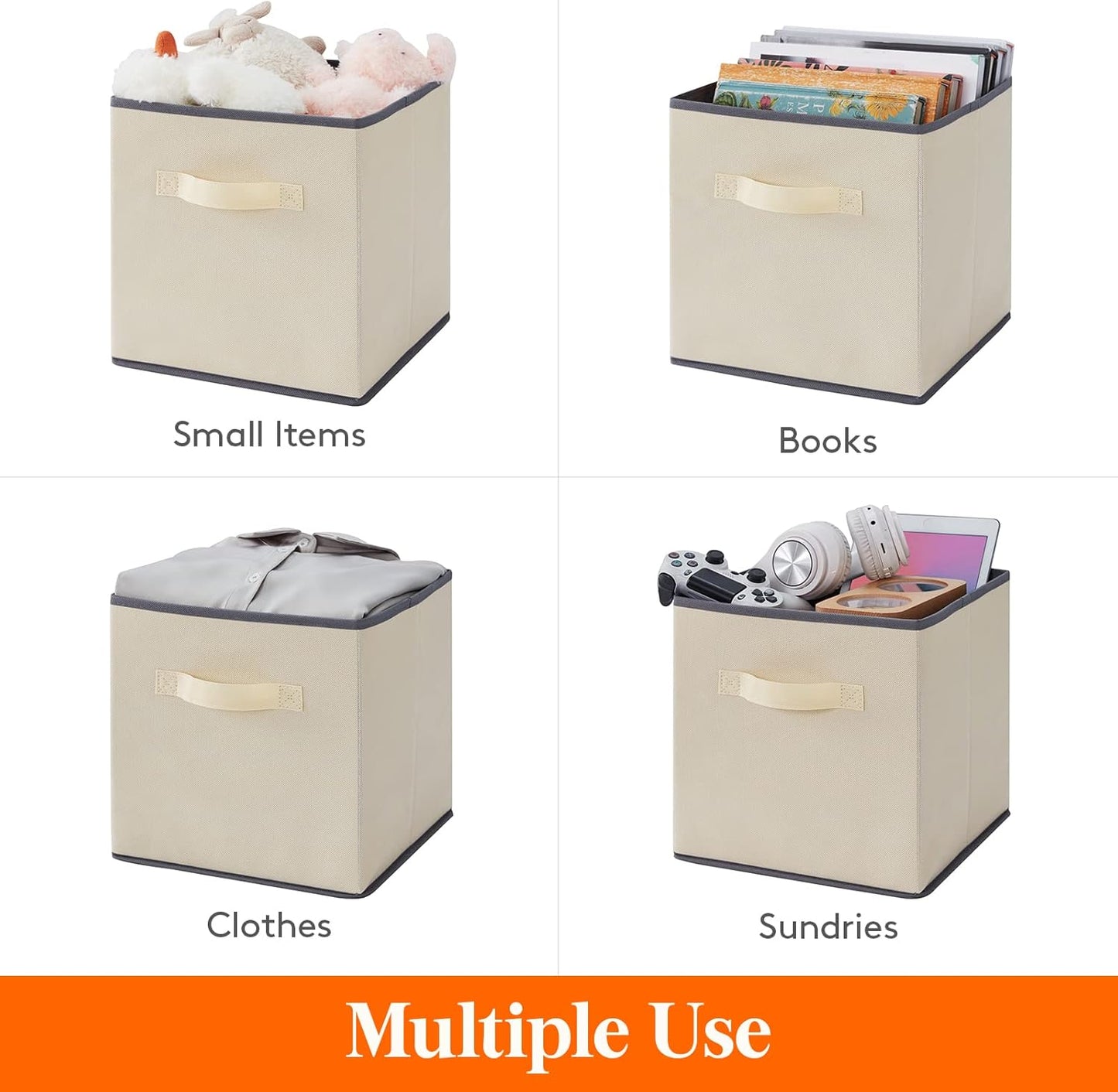 Lifewit Collapsible Fabric Storage Cubes Bins Set 11 Inch, Foldable Cubby Organizers Boxes, 6 Pack Organizing Baskets for Shelf, Closet, Utility Room, Storage Room, 18L Beige