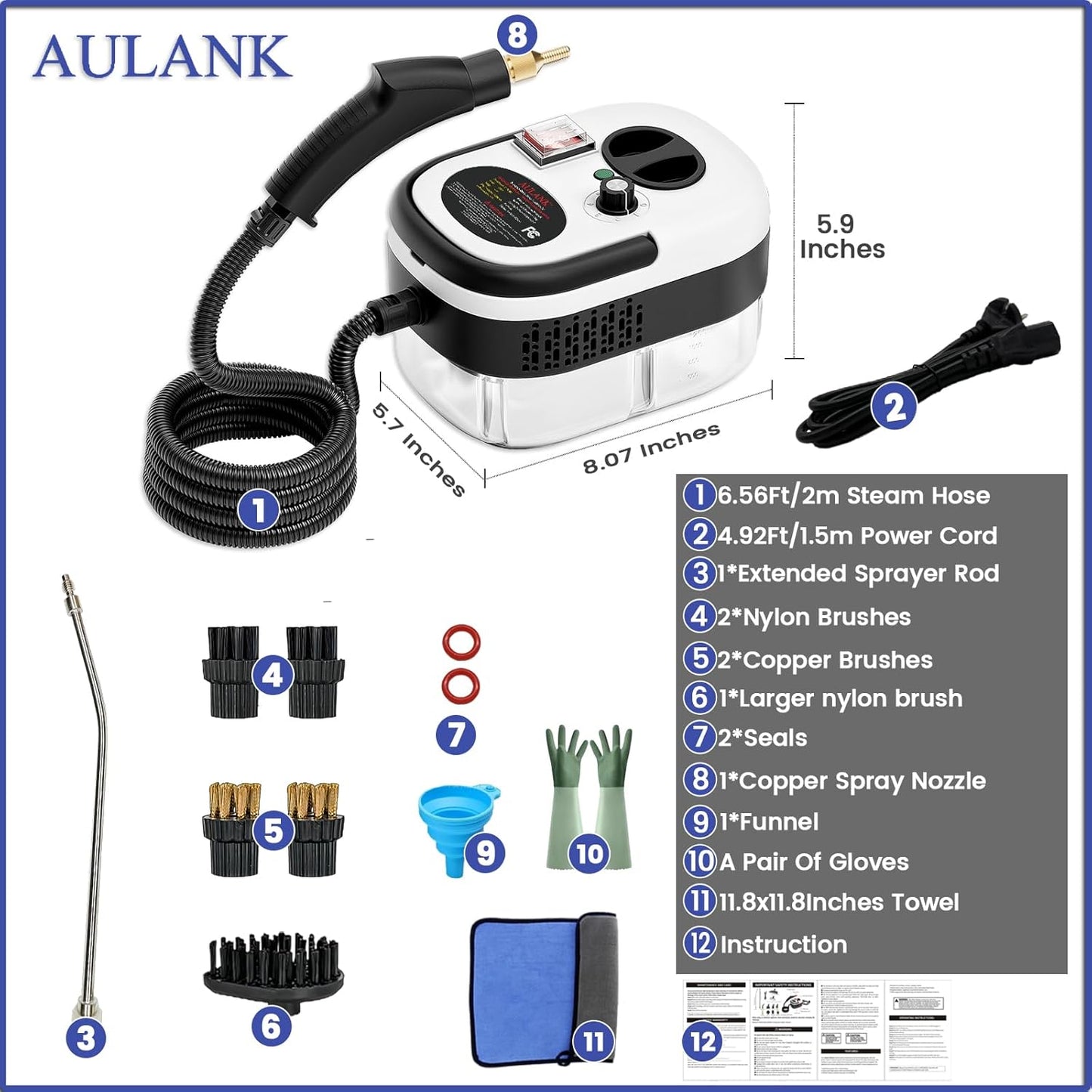 2500W Handheld Steam Cleaner,Portable Car Steamer For Auto Detailing,High-Temperature and Pressure Steam Cleaner For Home, Steam Cleaning Machine for Furniture,Kitchen,Grout,Floor,Tile (03-White)