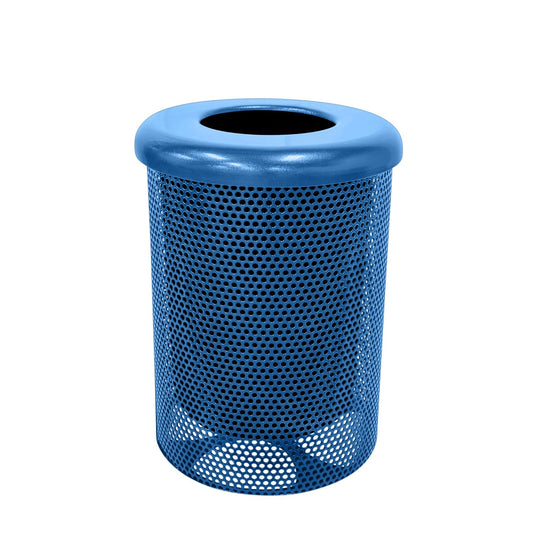 COATEDOUTDOORFURNITURE RFT-P-TXTLBL Heavy Duty Round Trash Receptacle with Flat Top, Liner Included, 32 Gallon, Textured Light Blue, Made in America