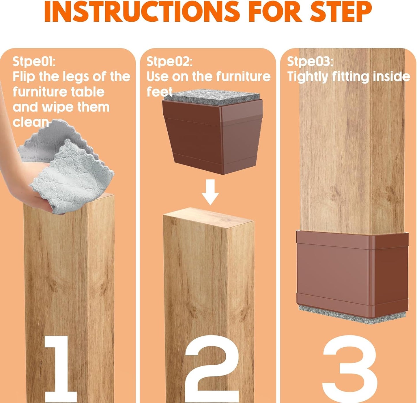 Rectangle Chair Leg Protectors for Hardwood Floors,16 PCS Silicone Covers to Protect Wood Tile Floors Felt Pads Furniture Leg Caps Reduce Noise. Easy to Move.(Brown,1.25 x 2 Inch,Rectangle)