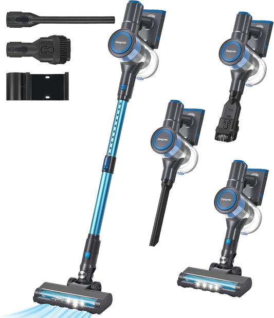250W 25KPa Suction Cordless Vacuum Cleaner, 6-in-1 Lightweight Stick Vacuum with LED Display & Detachable Battery, 45 Mins Runtime for Hard Floor, Carpet, Pet Hair, Car Cleaning