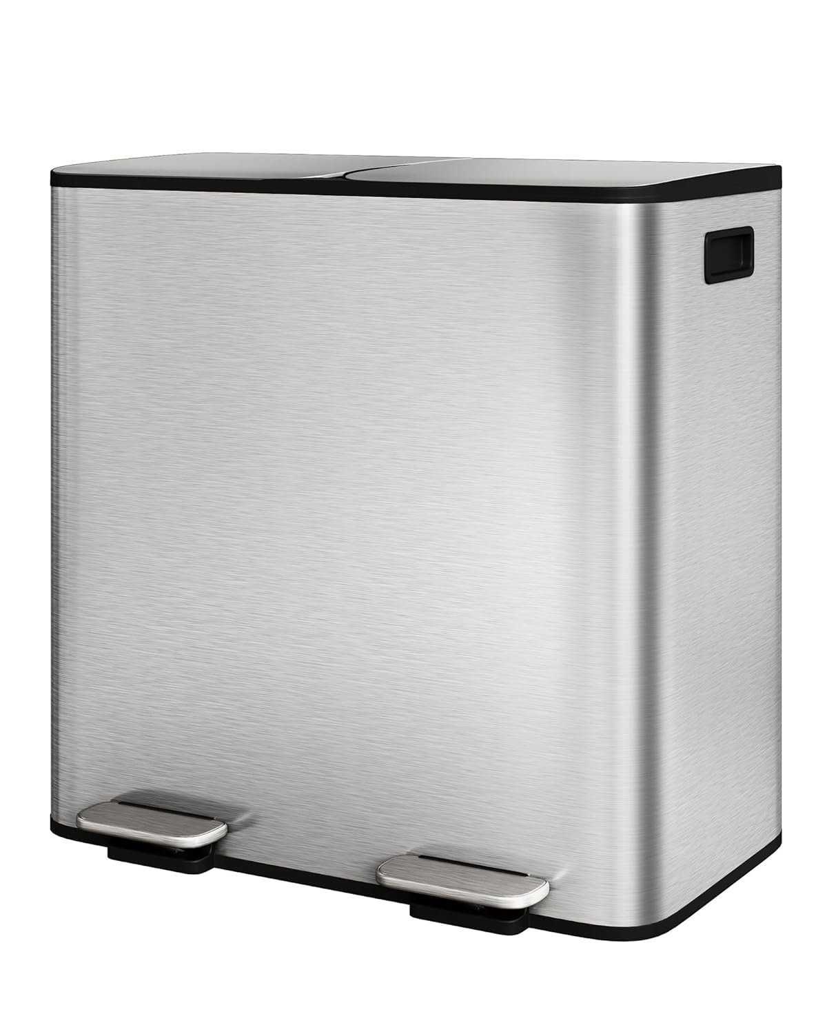 GarveeHome 2 x 10.6 gal Stainless Steel Double Trash Can with Lid for Kitchen, Large Dual Trash and Recycle Bin Combo, Step-on Kitchen Metal Garbage Cans, PP Inner Buckets, Liner Rim, Silver