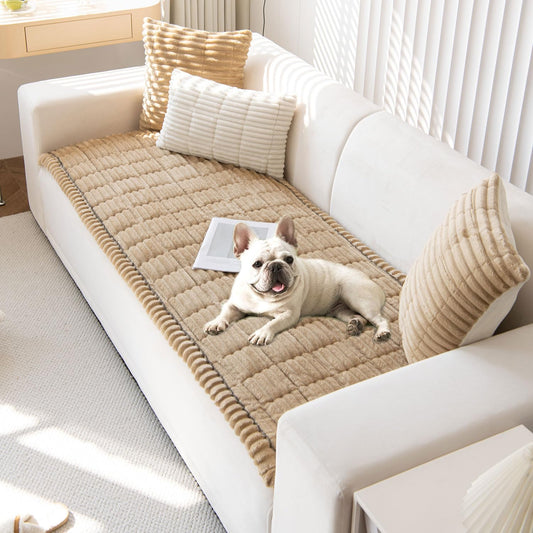 OTOB Couch Covers for Dogs Washable, Non Slip Plush Sofa Cover Kids Pet Friendly Furniture Protector, All Seasons Soft Cozy Fuzzy Sofa Slipcovers Dog Bed Mats (Coffee, 31.5" x 63.0'')